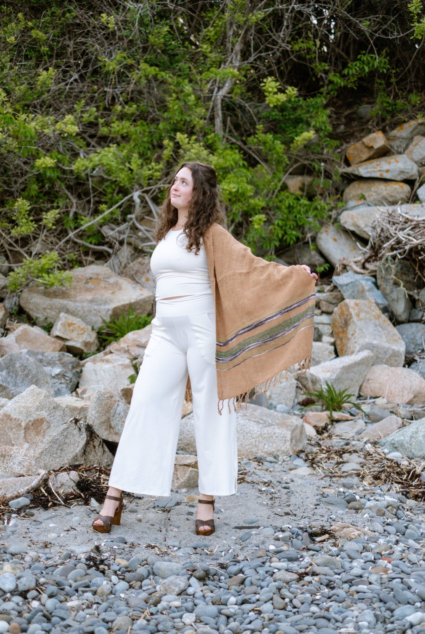 suger® shawl earth tribe worn with milk hug + milk harlow