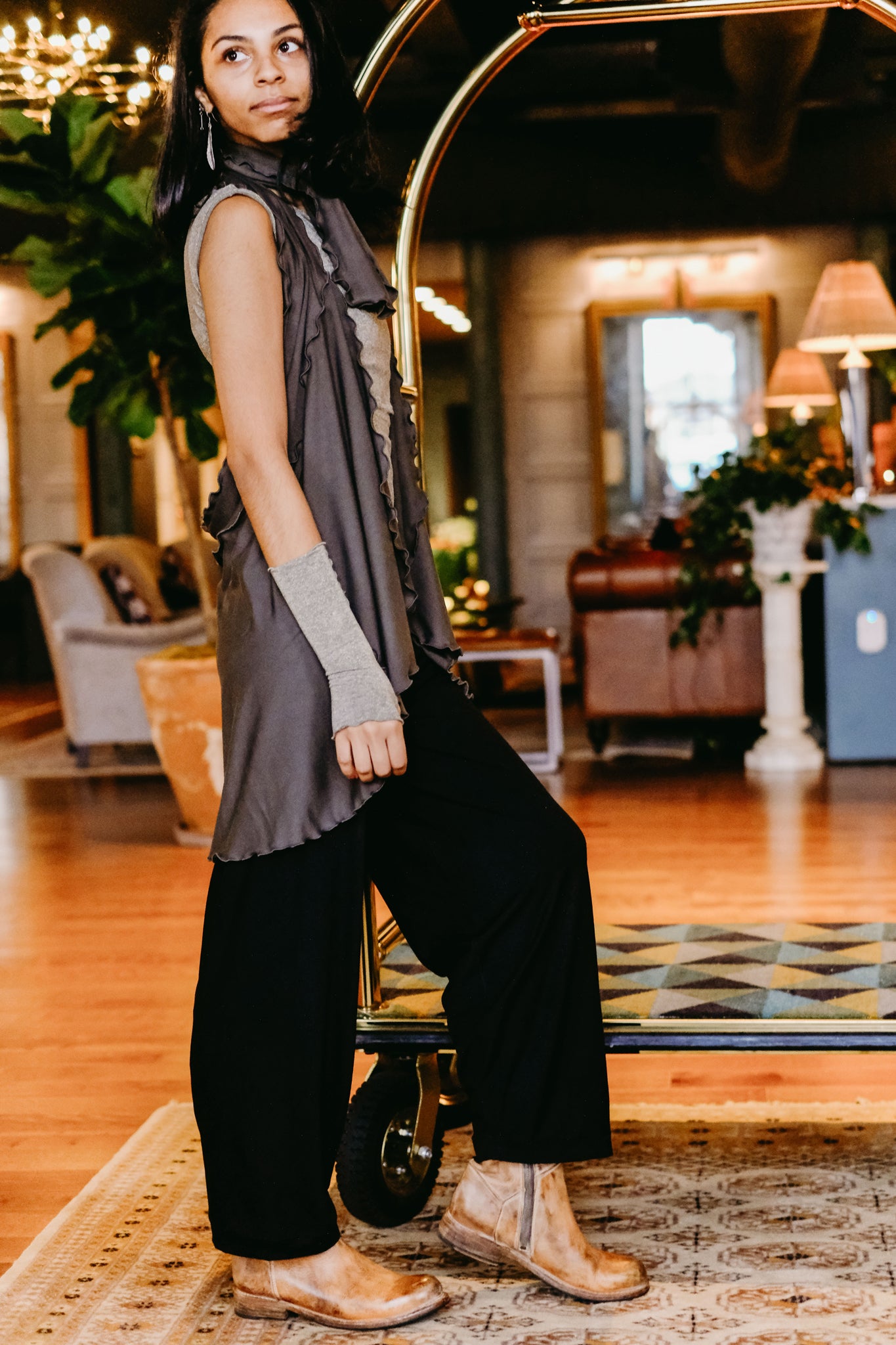 gold shimmer hug with dusk girly wrap and gold sleeves