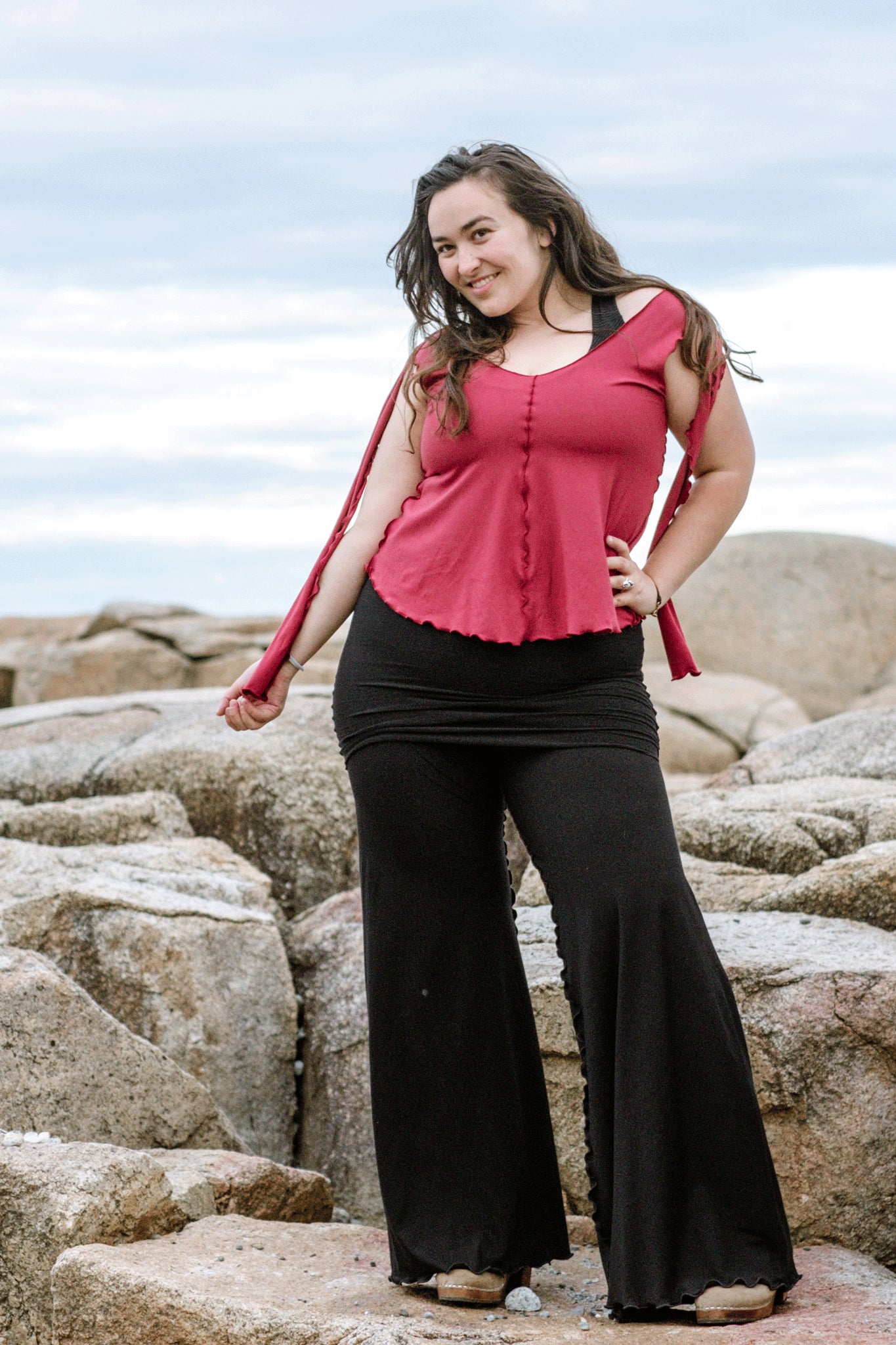 suger® swirlsuit in black with ruby honey tank top