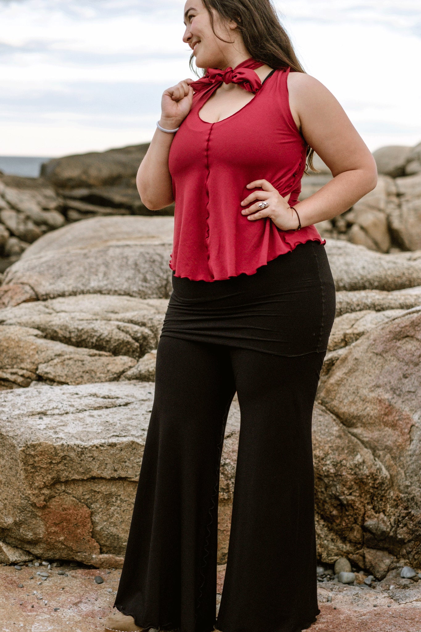 suger® swirlsuit in black with ruby honey tank top