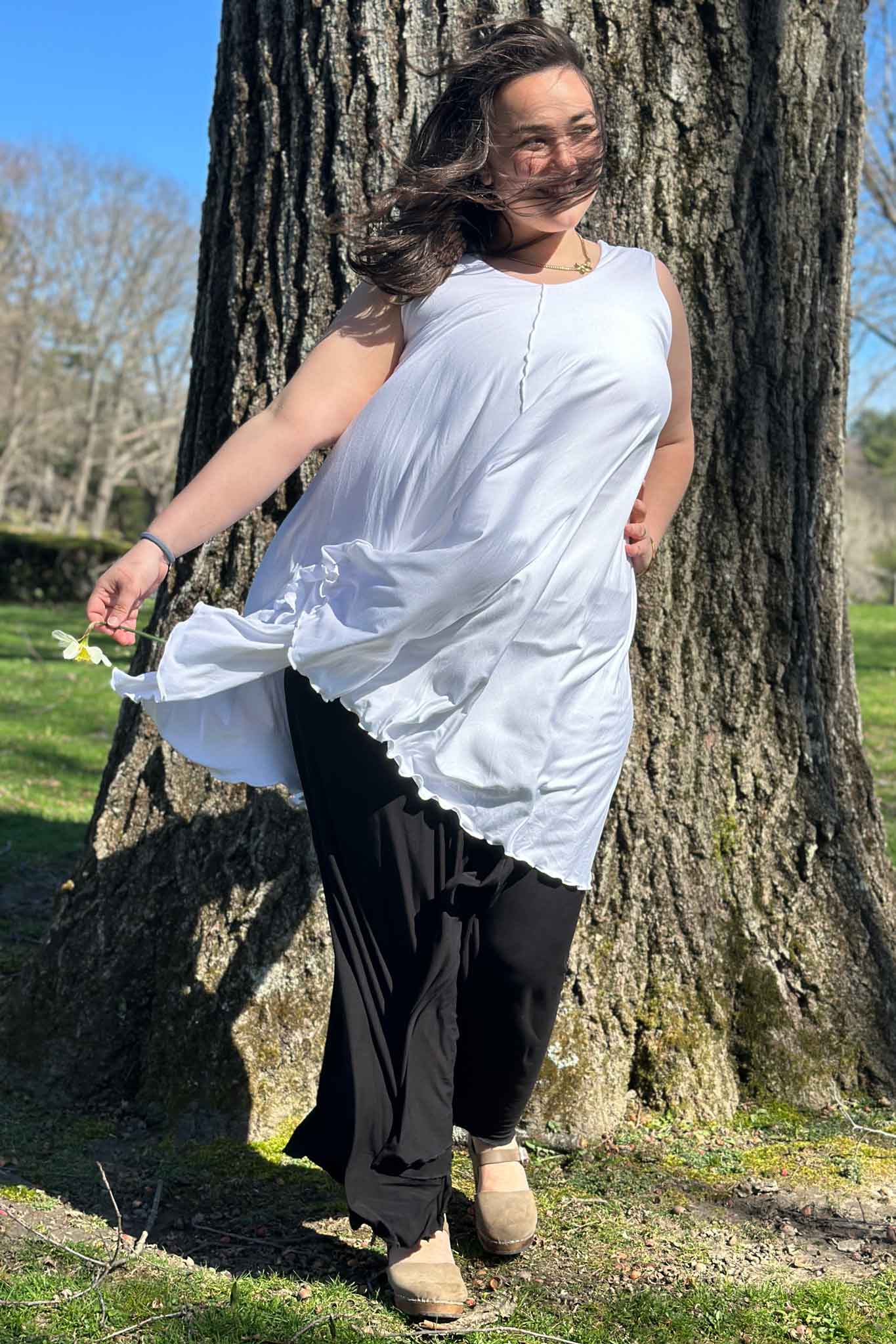 angelrox® dixie dress in tissue white with palazzo pant in black