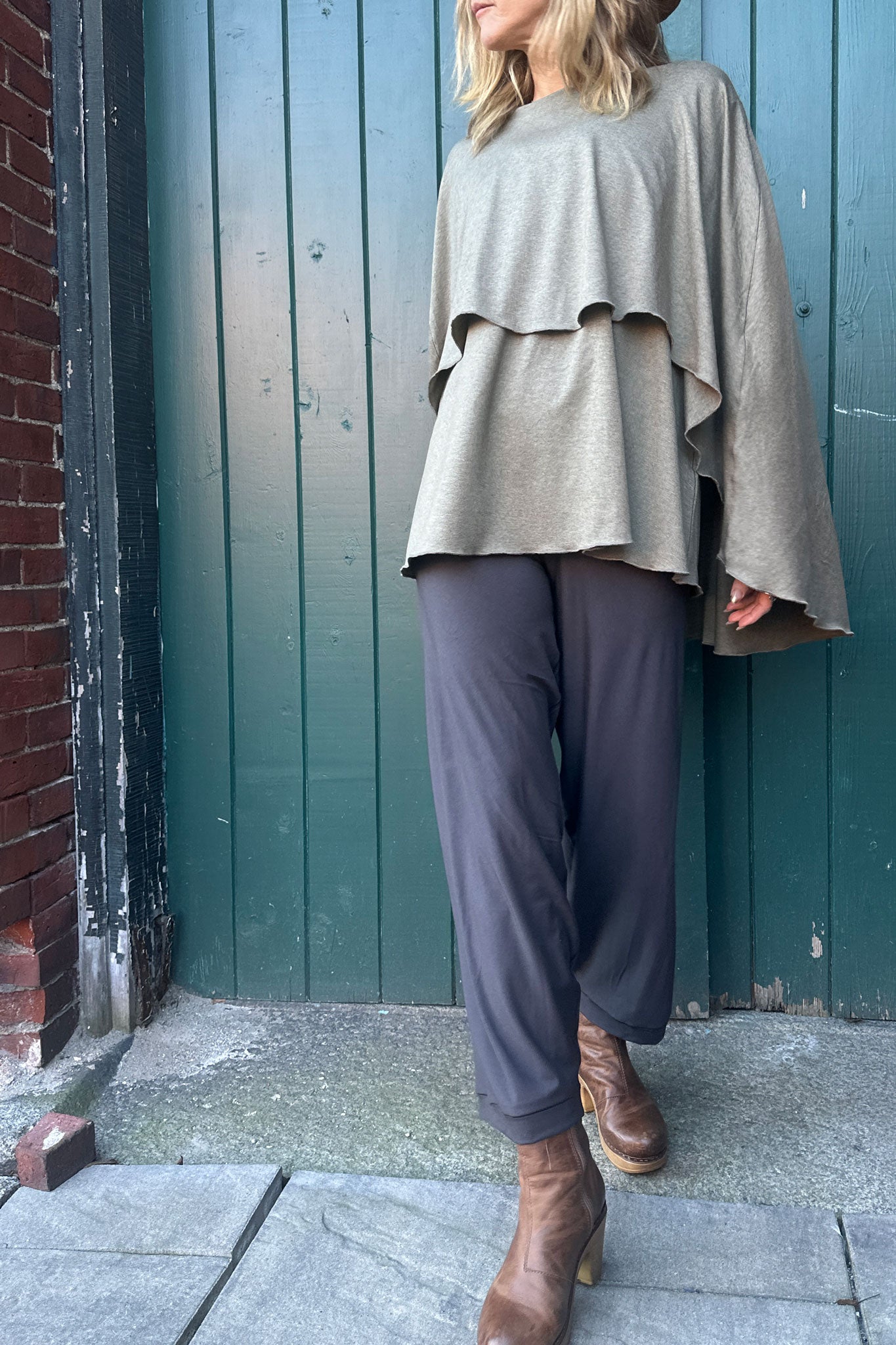mantra is sage heather with bloom pant in dusk bamboo
