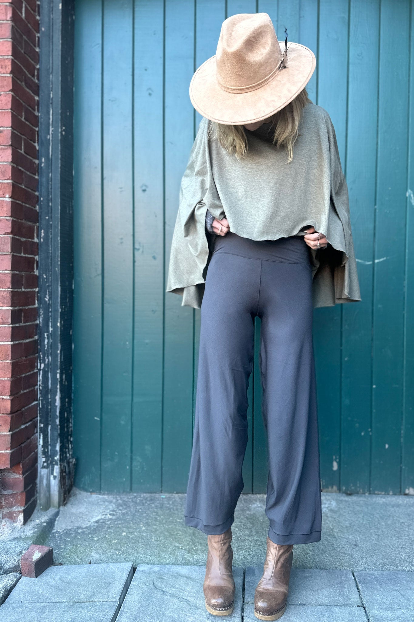 mantra is sage heather with bloom pant in dusk bamboo
