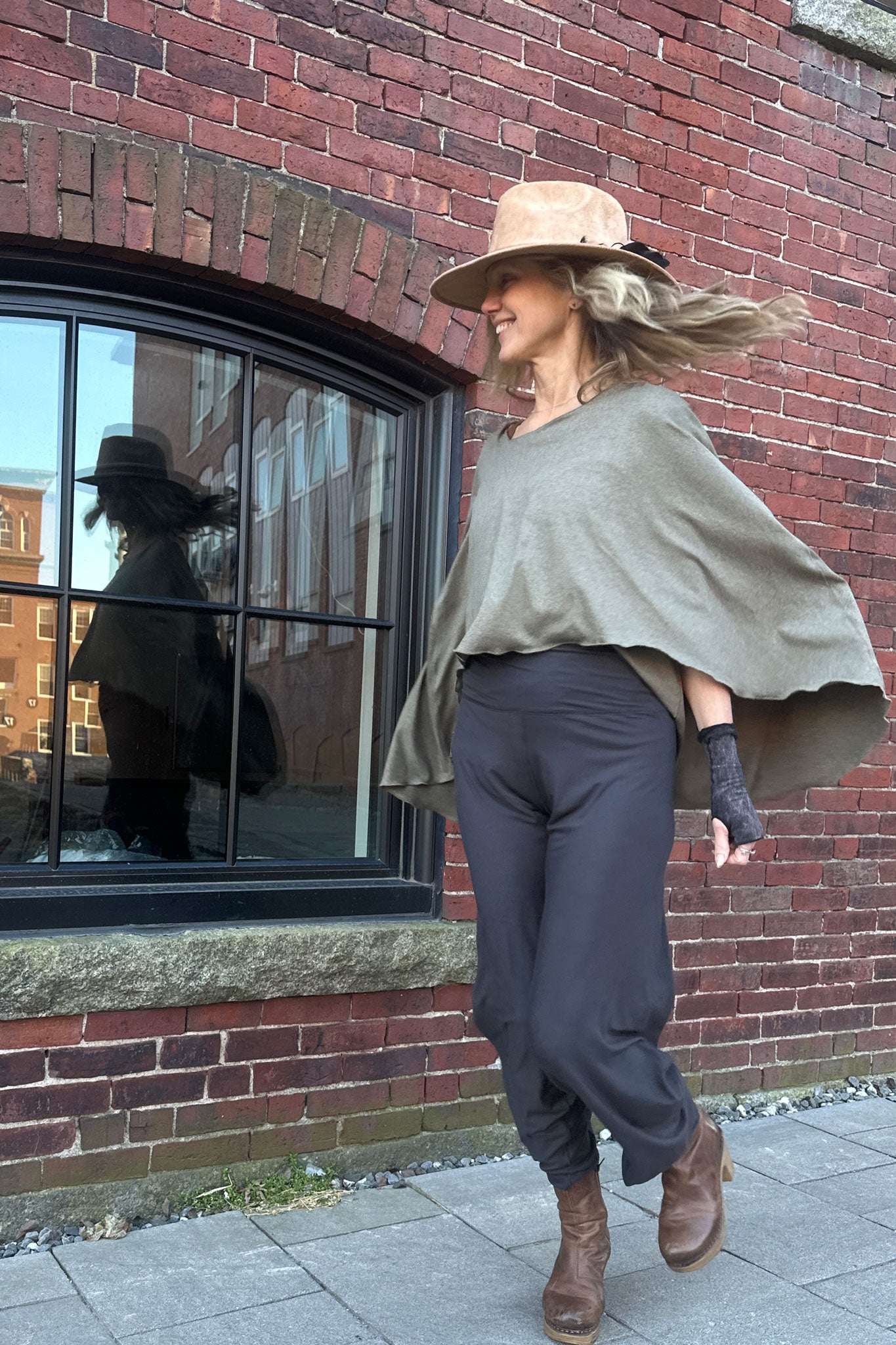 mantra is sage heather with bloom pant in dusk bamboo