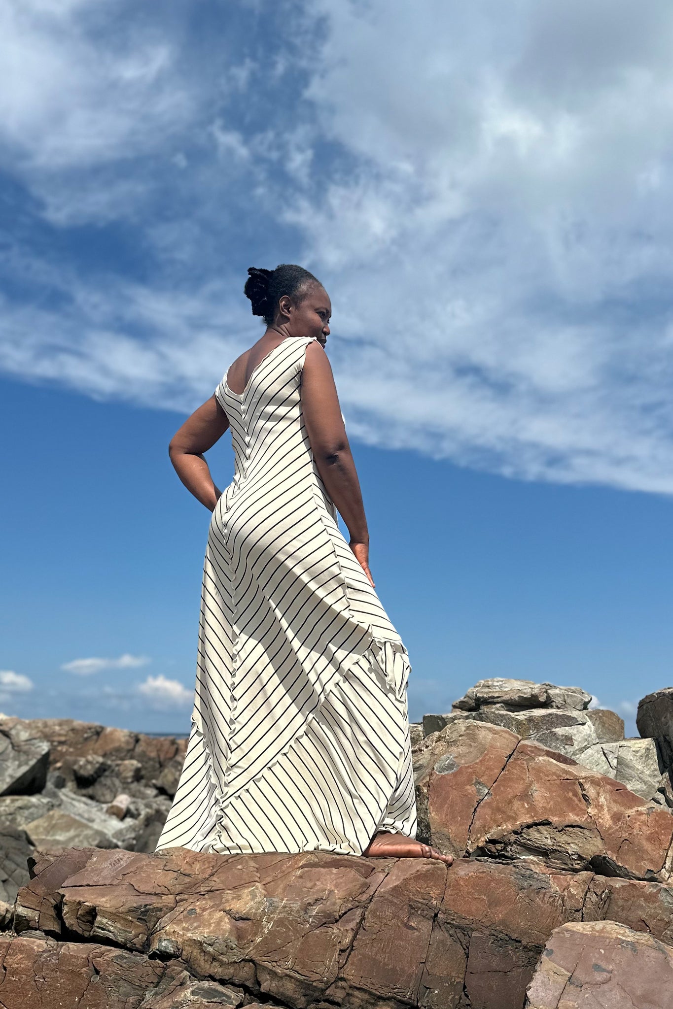 gleam bias vneck gown in yang stripe