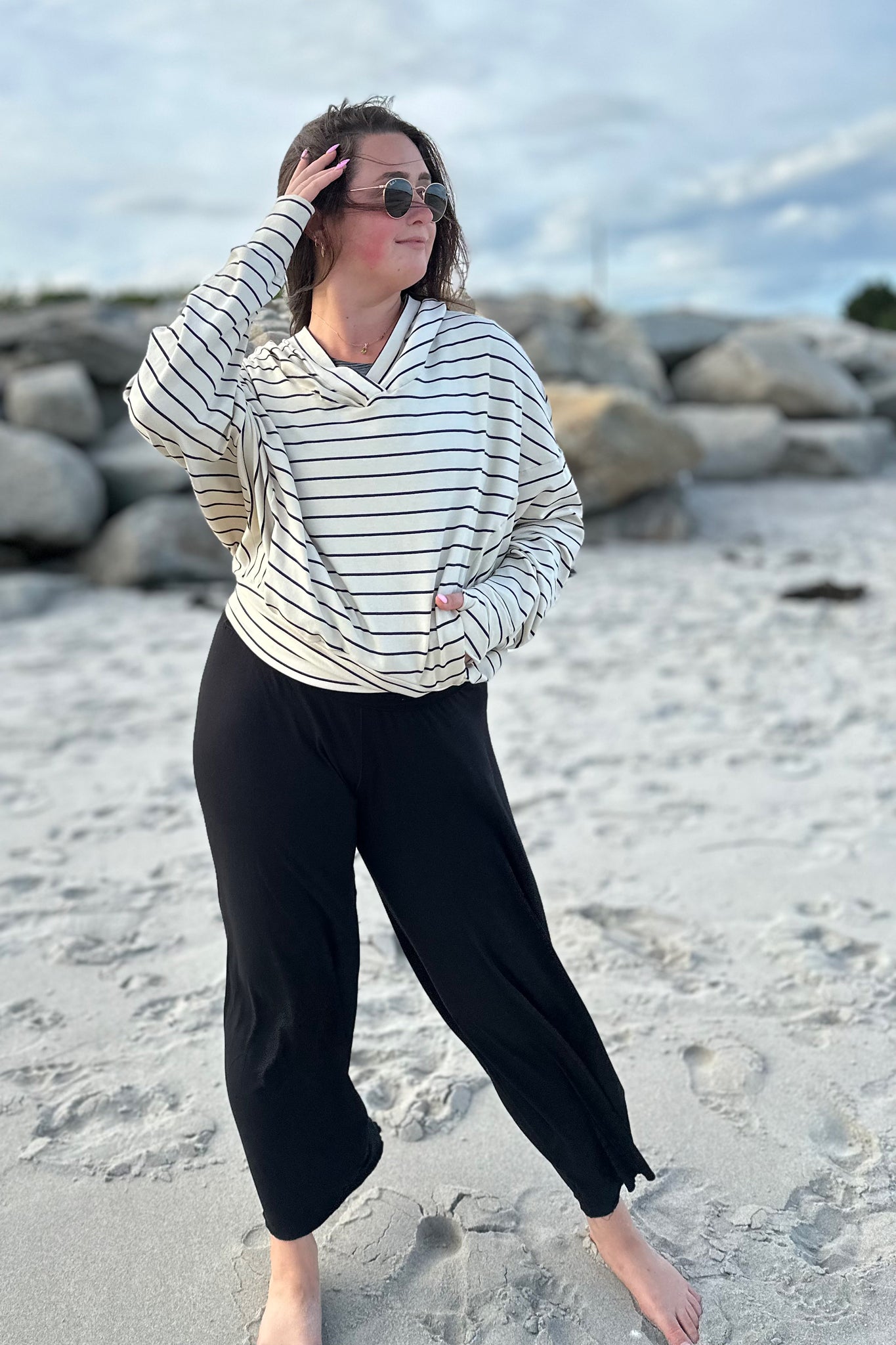 suger® beachcomber in yin with palazzo pants in tissue black