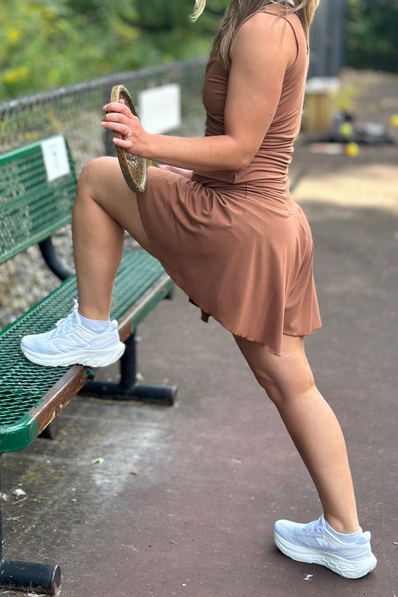 birdie short in cedar with cross top in cedar