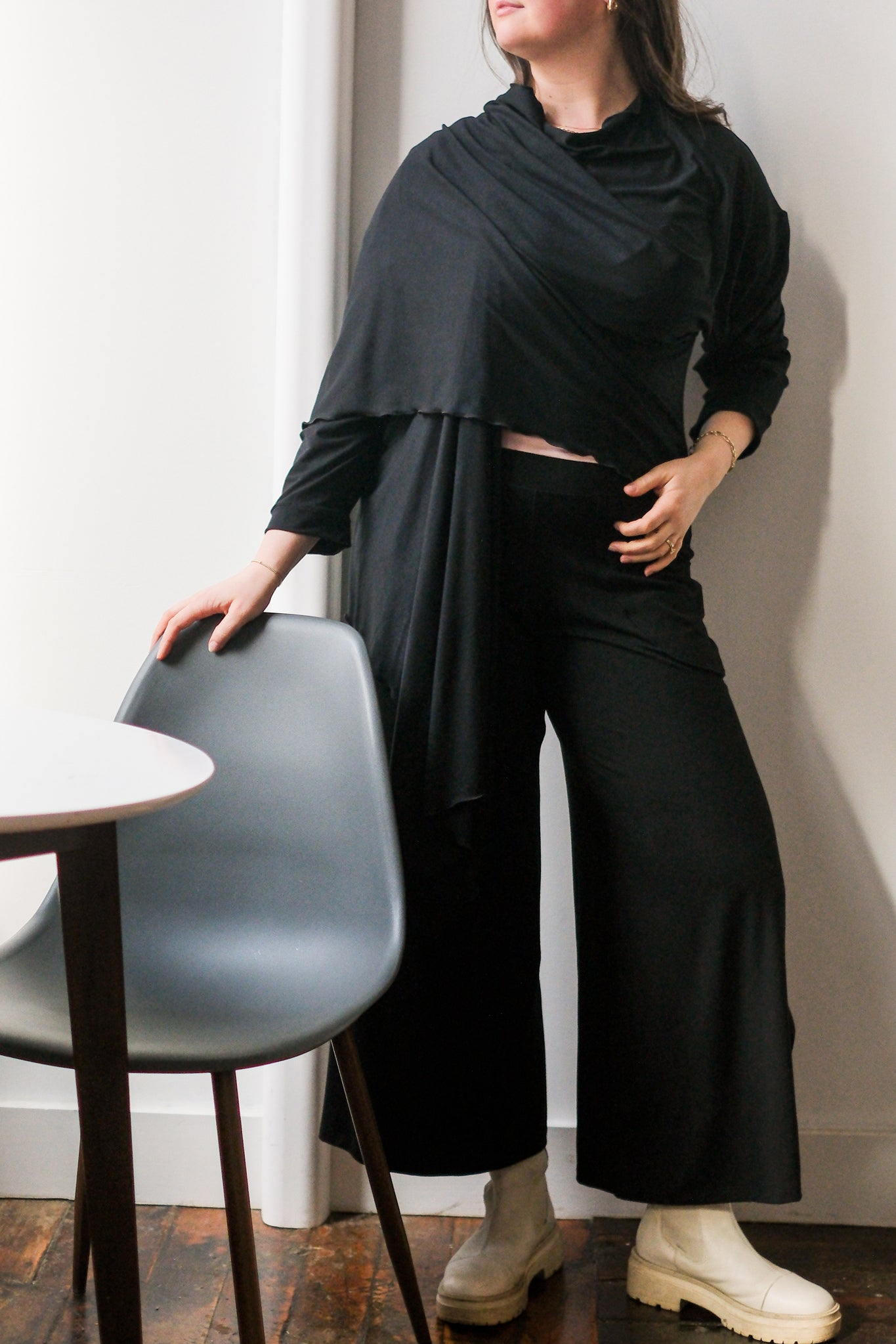 prima jacket in black paired with harlow pants in black