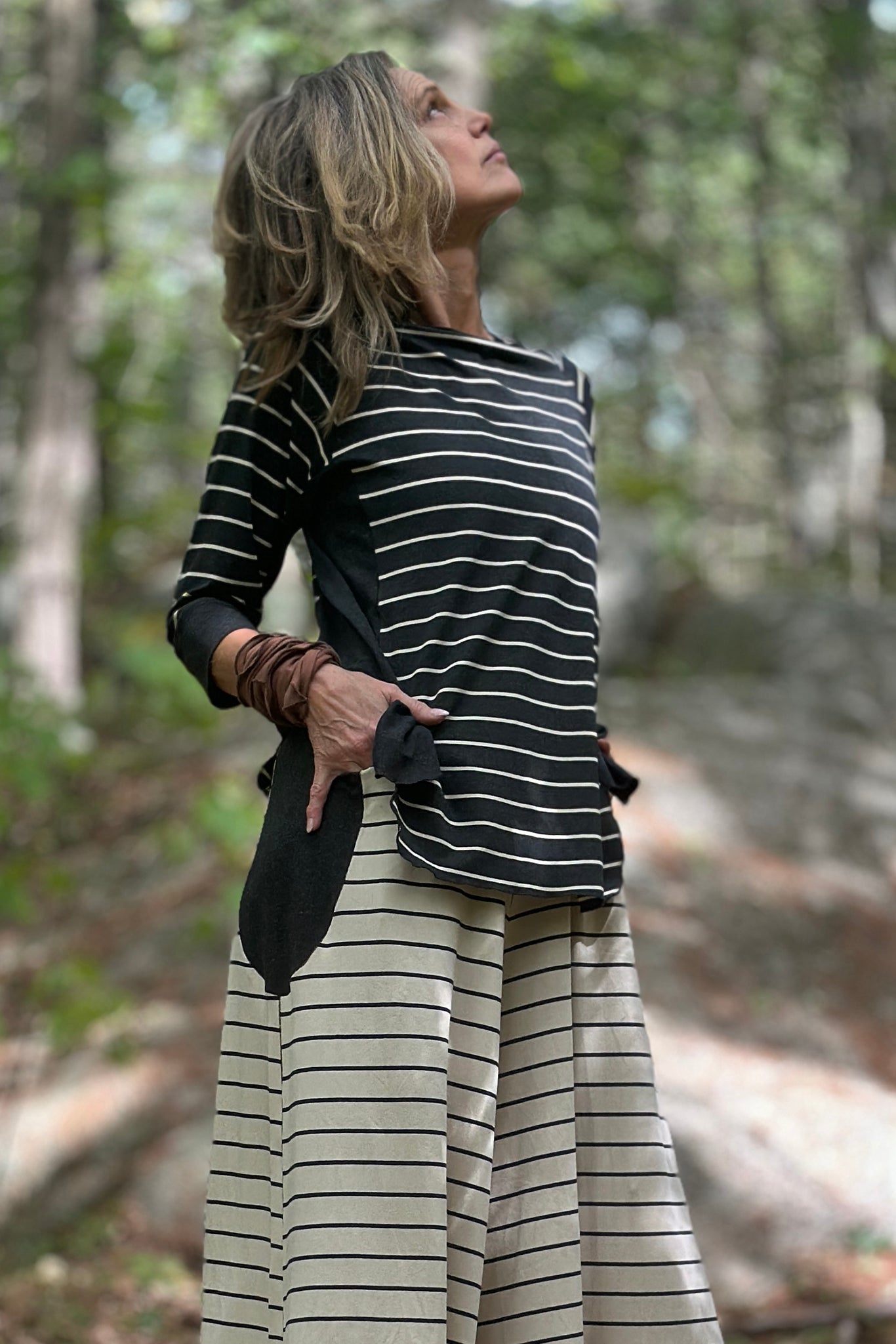 homerun shirt in yin stripe with farmer jumpsuit in yang stripe