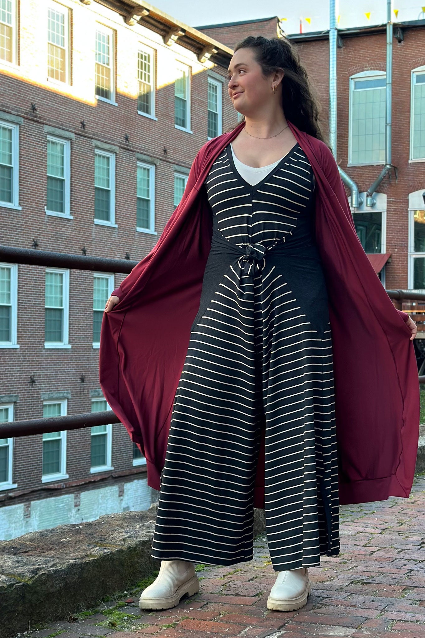 suger farmer jumpsuit in yin with ruby duster