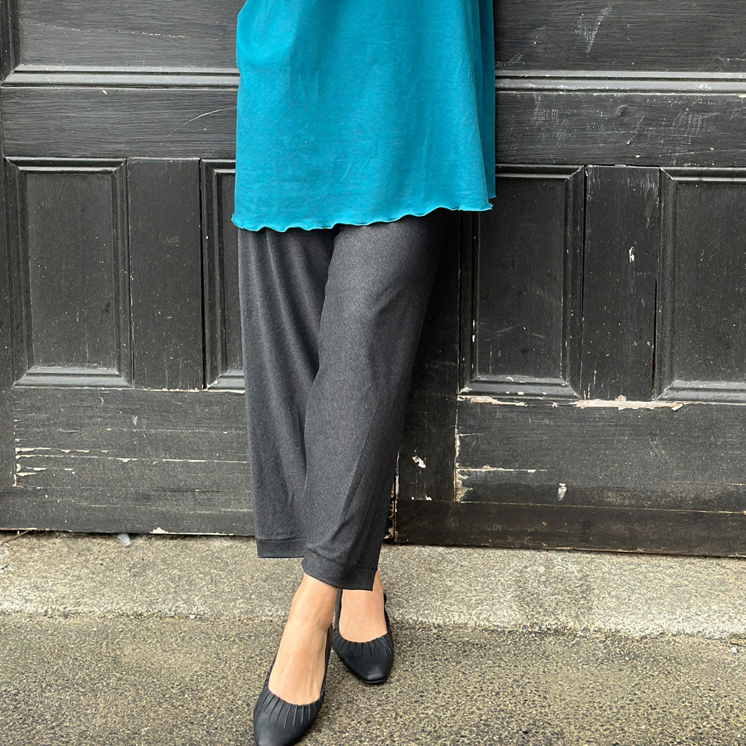 bloom pant in lava with the shift tank in azure bamboo