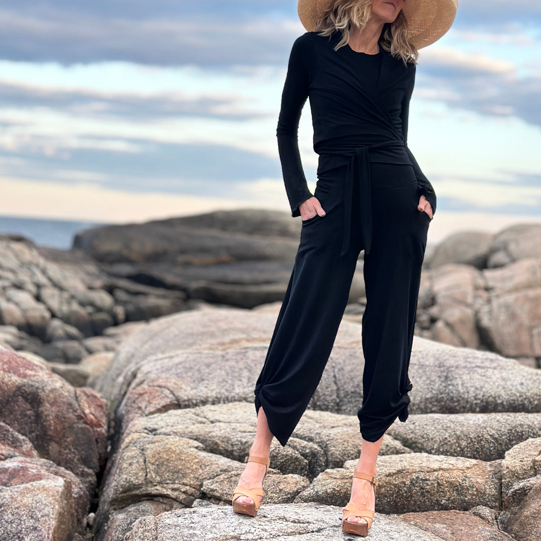 black rappa jacket styled over black hug + black harlow