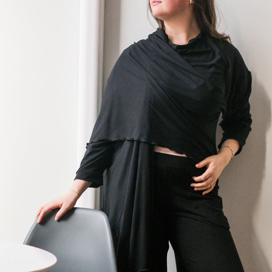 prima jacket in black paired with harlow pants in black