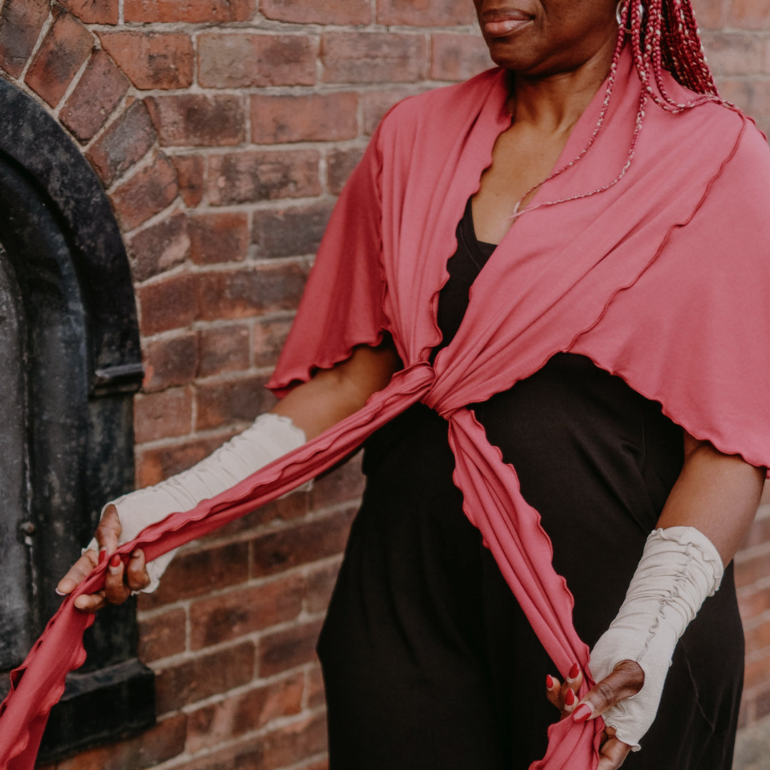 black farmer with ruby girly wrap and heaven shimmer opera sleeves