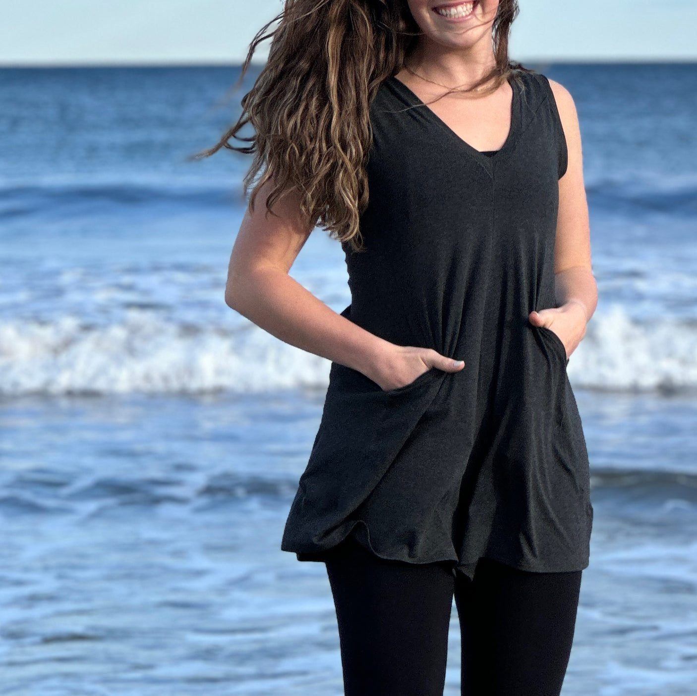 suger® sprout in lava with black capri layered under