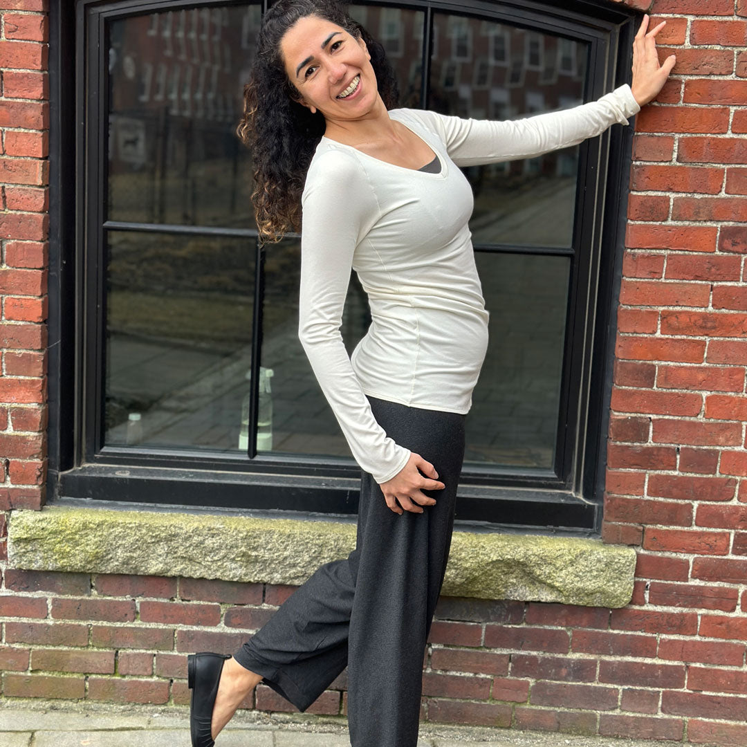 bloom pant in lava heather with a milk bamboo vneck