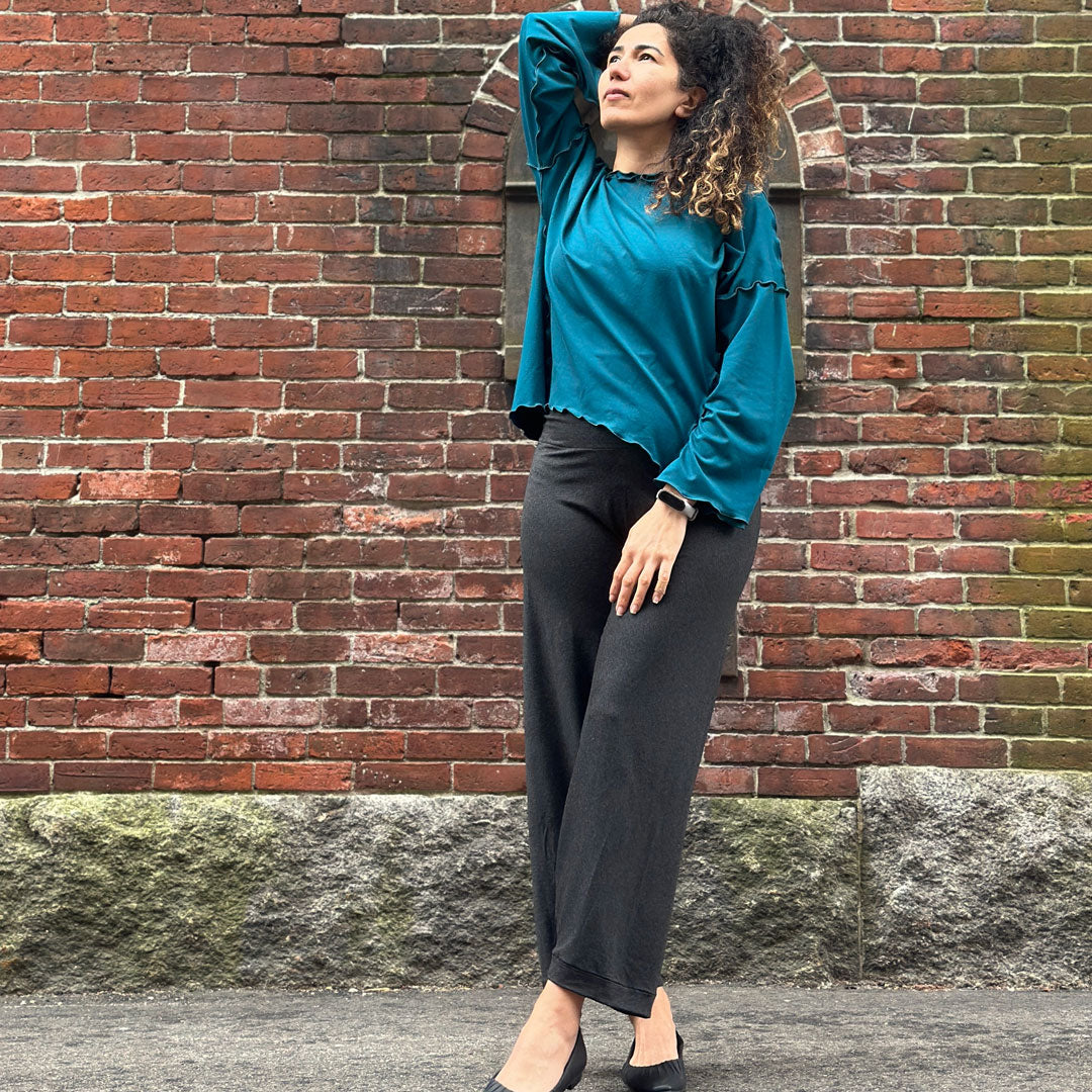 bloom pant in lava with the truly in azure bamboo