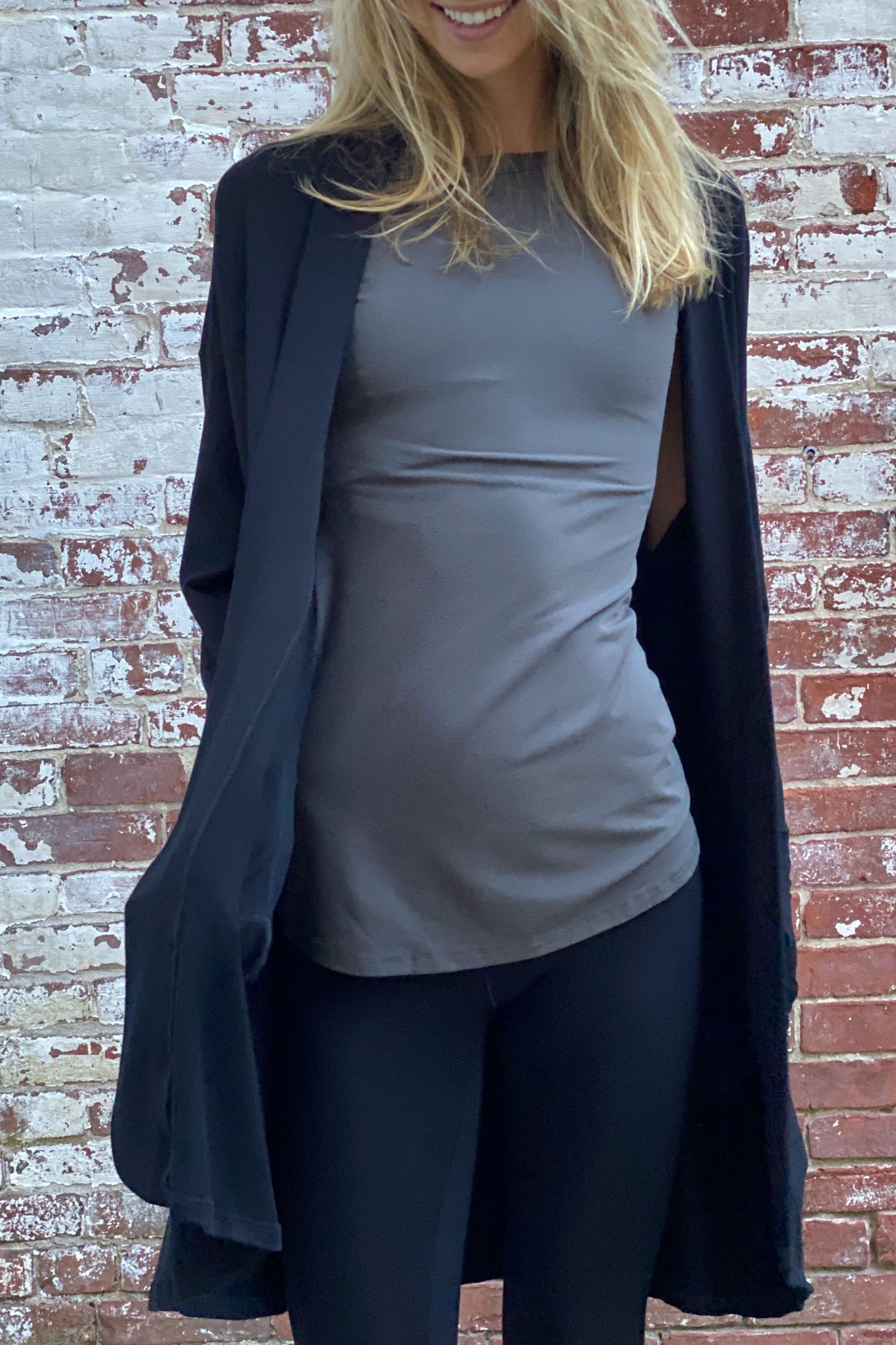 ore cap tunic layered under suger coco blazer