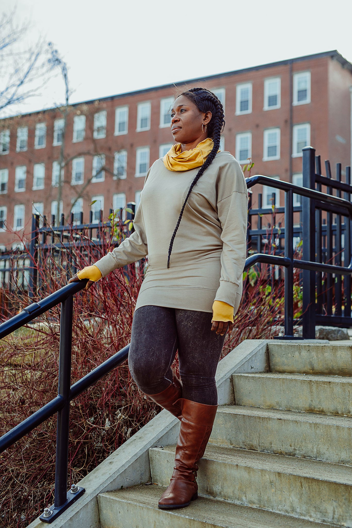 terry welder pullover in clay with amber loop and opera sleeves