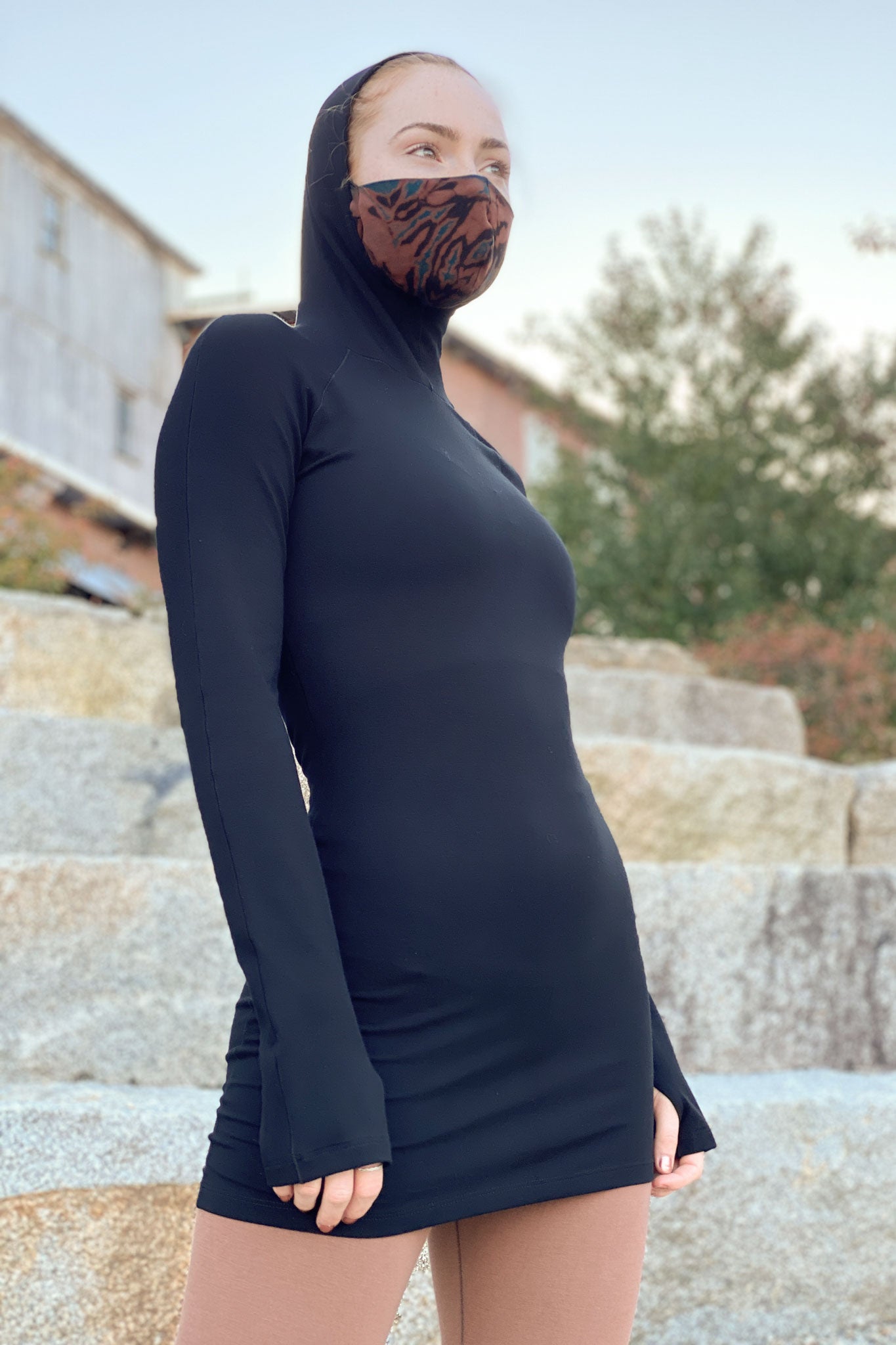 scuba hooded ski tunic in black