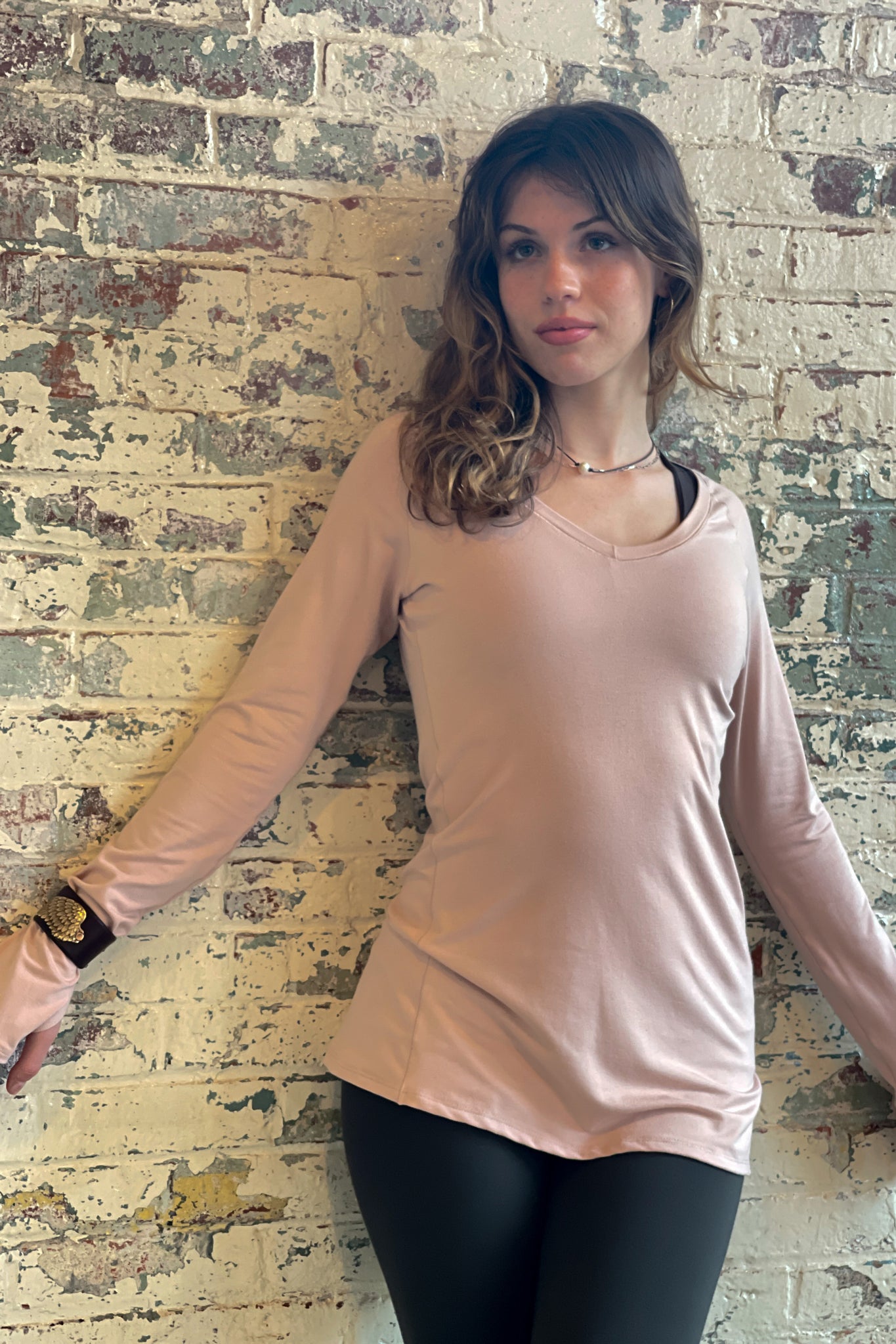 bamboo ballet vneck long sleeve top
