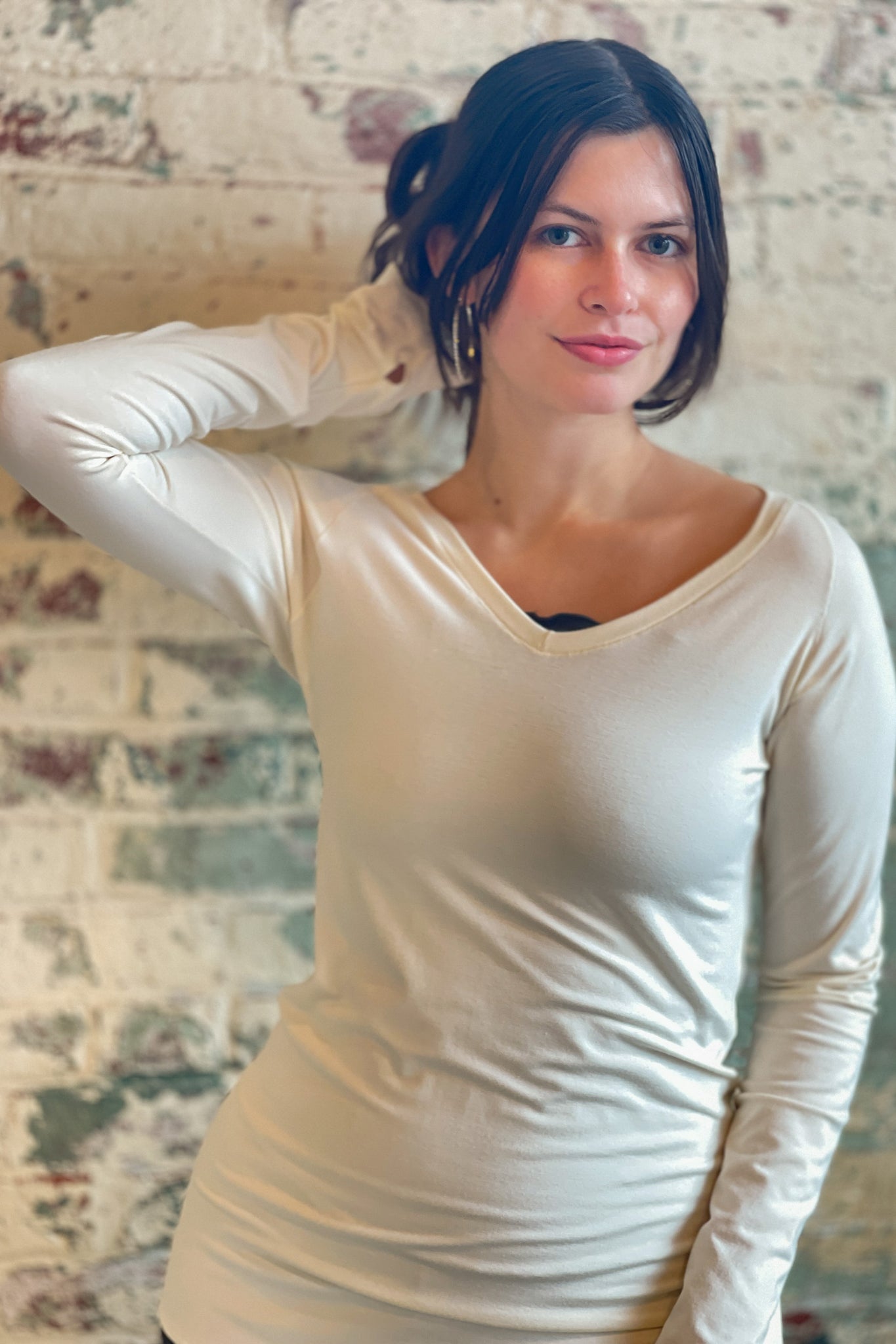 bamboo milk vneck long sleeve top