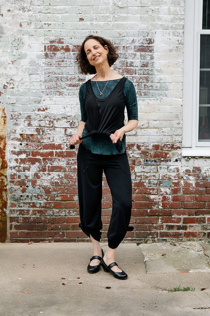 suger® tulip tank in black styled over the blue mineral rose top