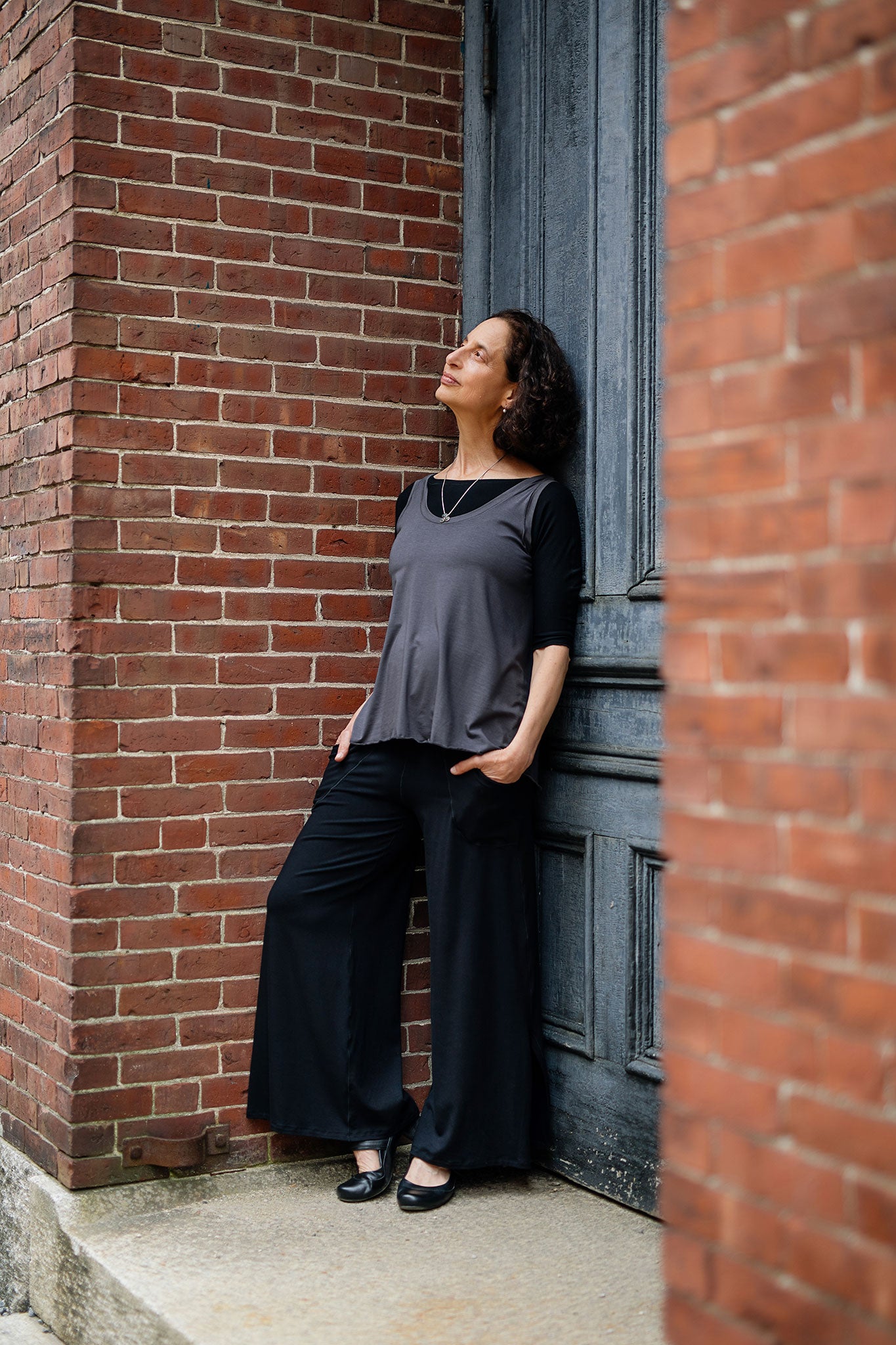 tulip tissue tank in carbon + black rose top with black harlows