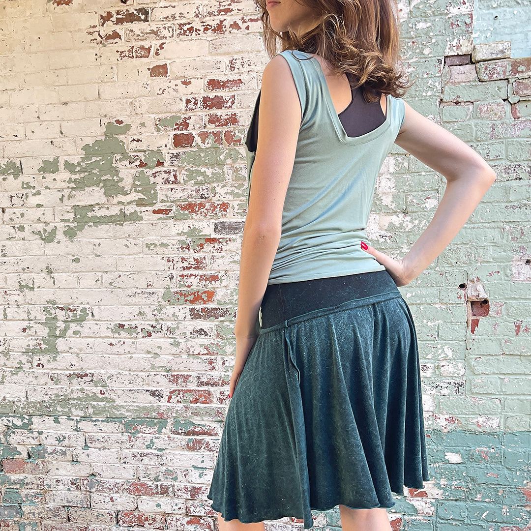 suger tulip tissue tank in glass worn tied in the front with blue mineral flirt worn as a skirt