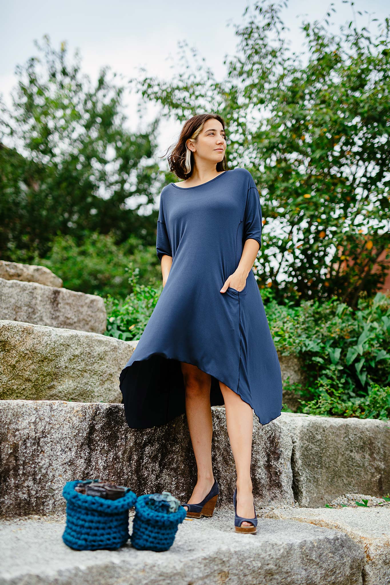 tide dress in navy + blue blend basket for charity