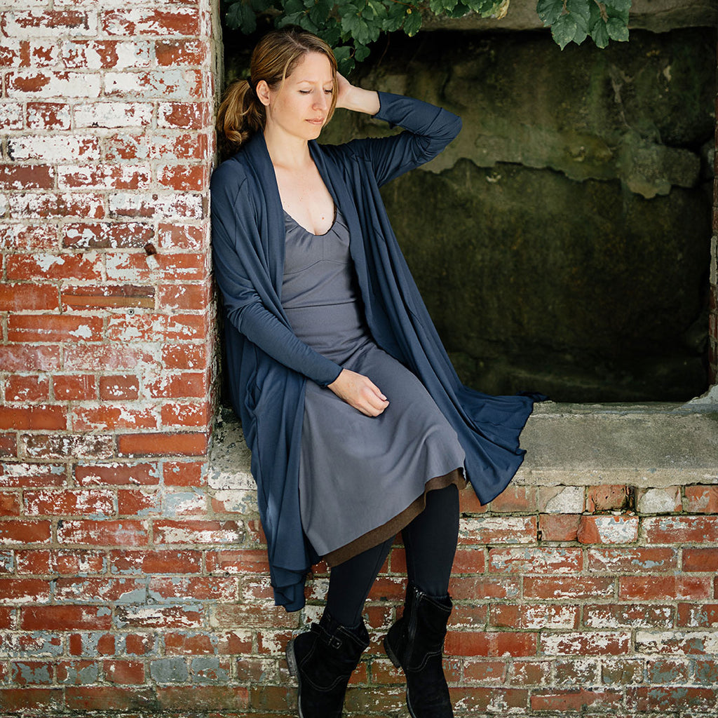 reversible pushup dress lifts and shapes in both slate + espresso. paired with lake garden coat