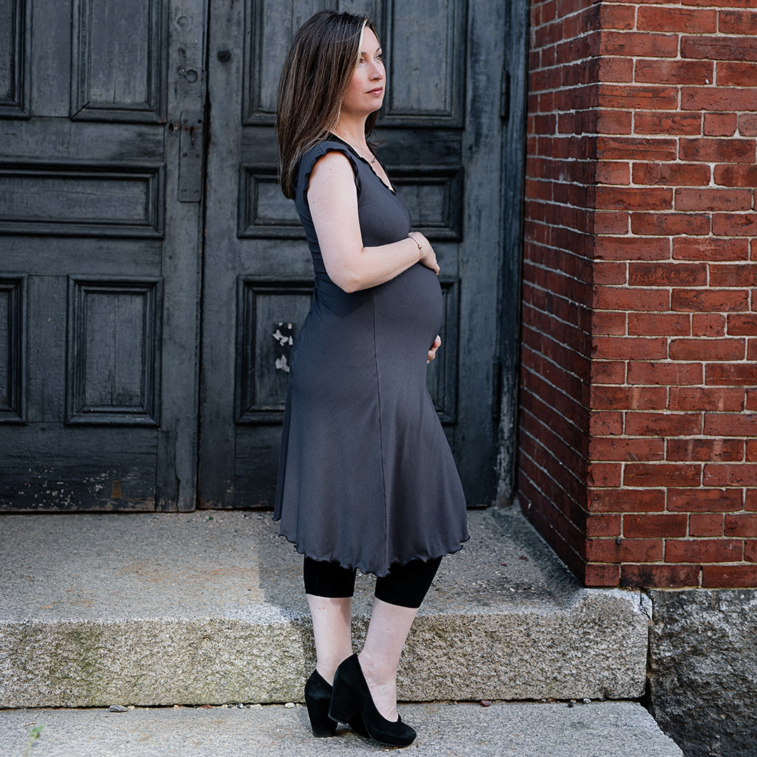 angelrox® flare bias vneck dress in carbon