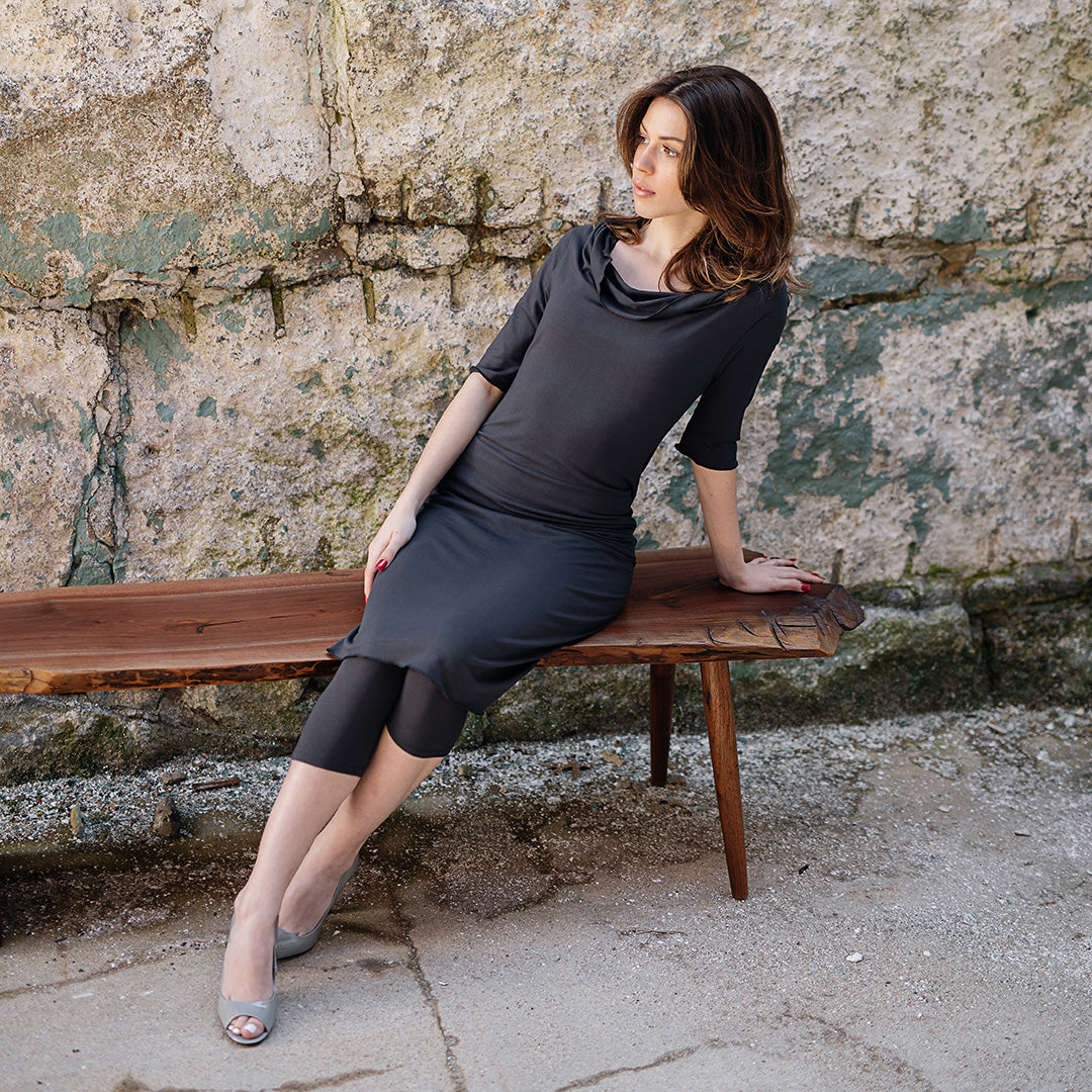 graceful dress in carbon with capri base legging in carbon