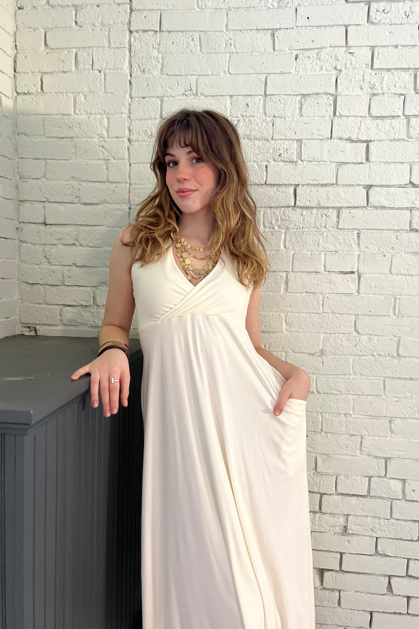 harmony vneck halter dress in milk