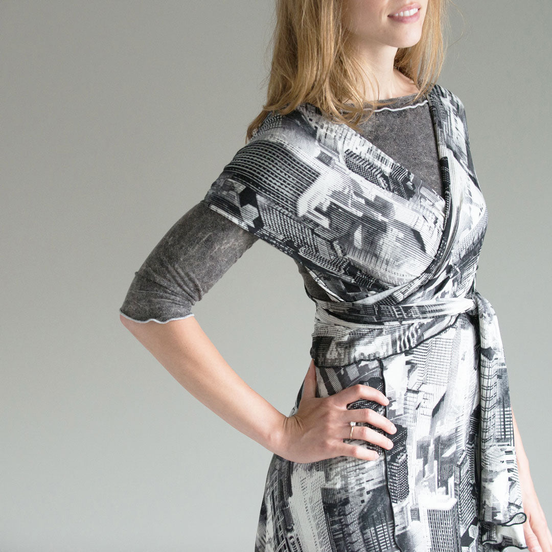 the wrap as a dress in city stripe