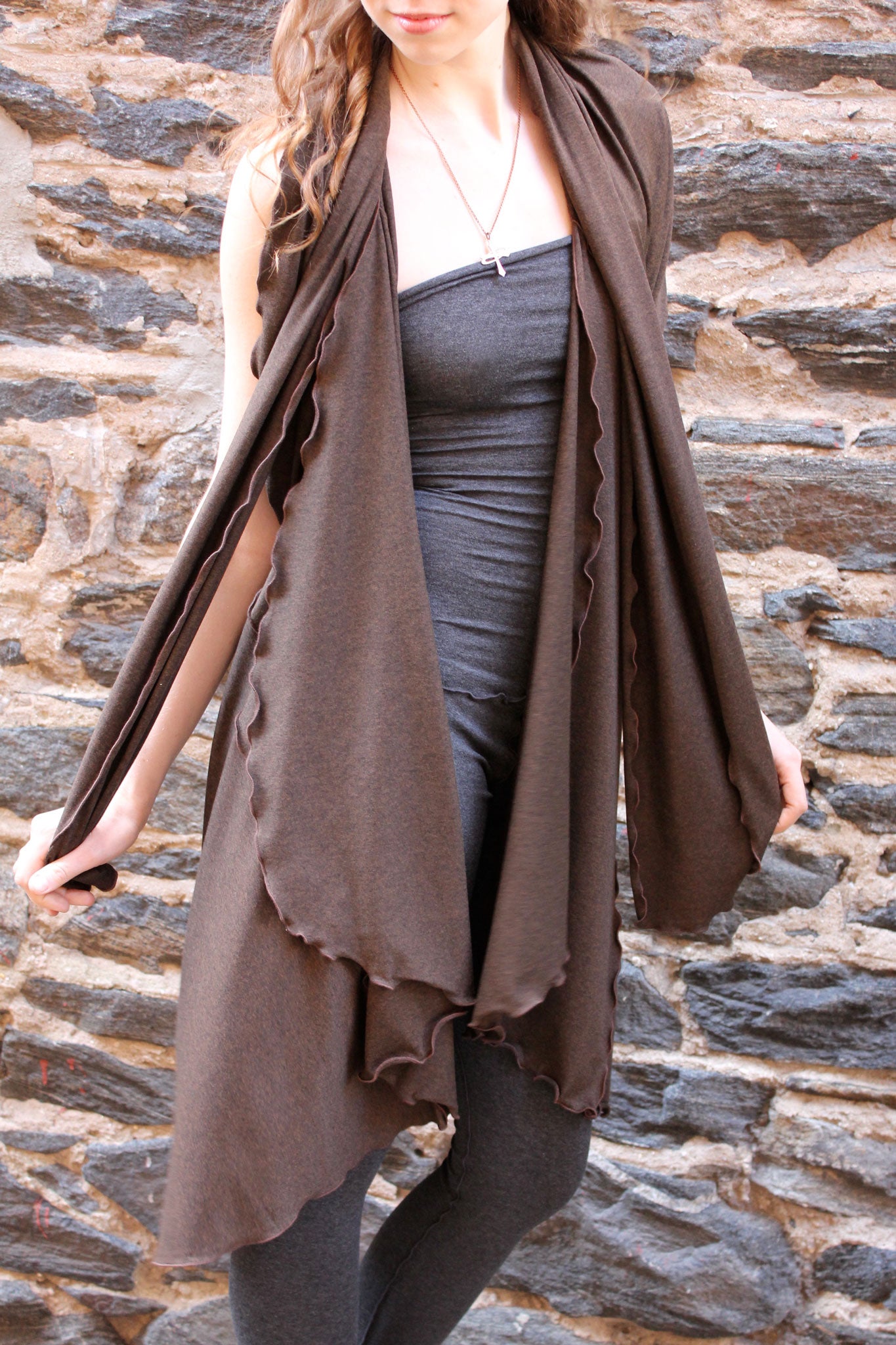 the wrap as a vest in espresso