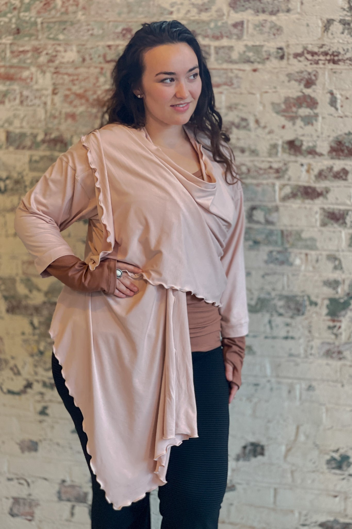 prima wrap jacket in ballet + cedar vneck