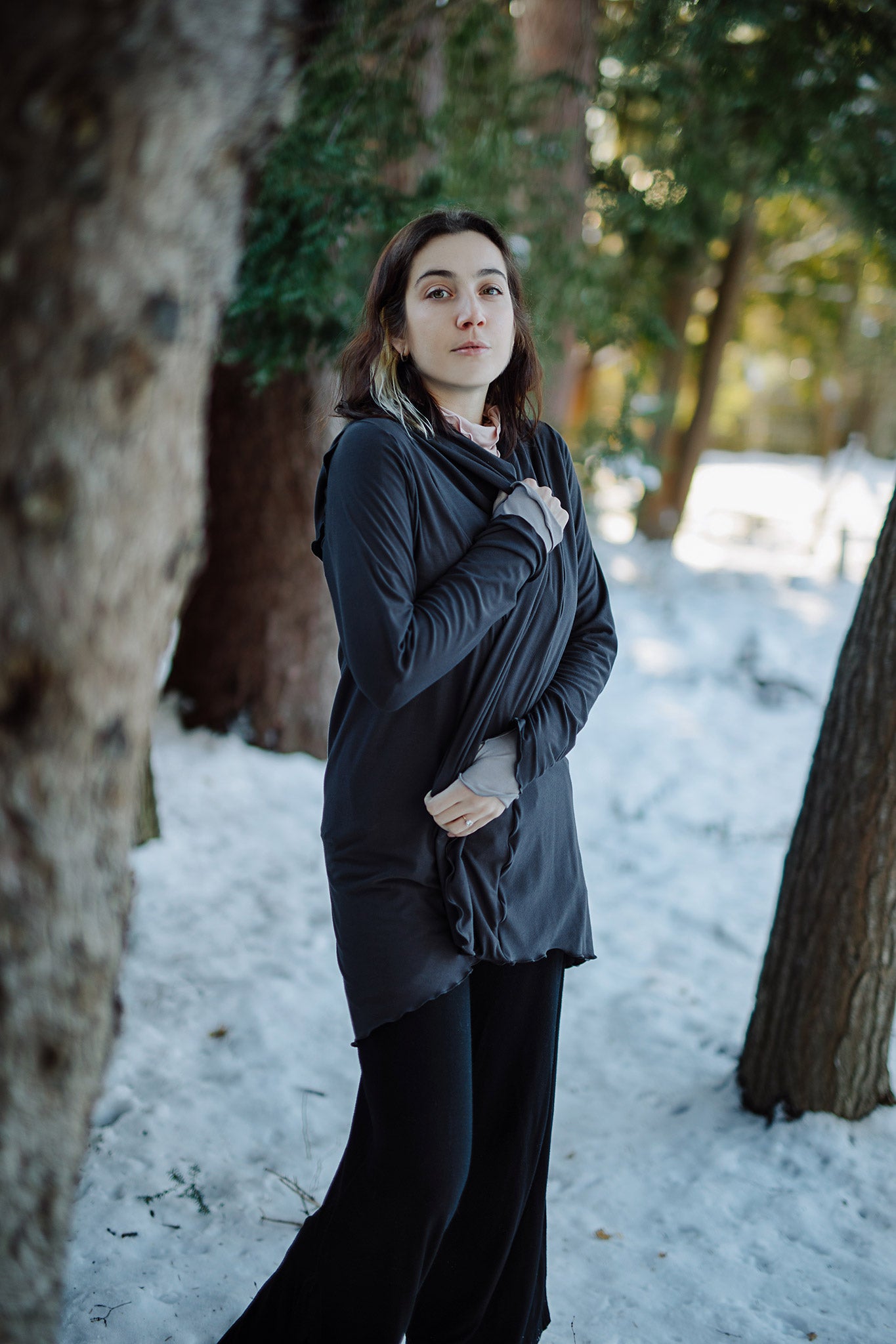 cardi jacket in carbon with harlow pant in black