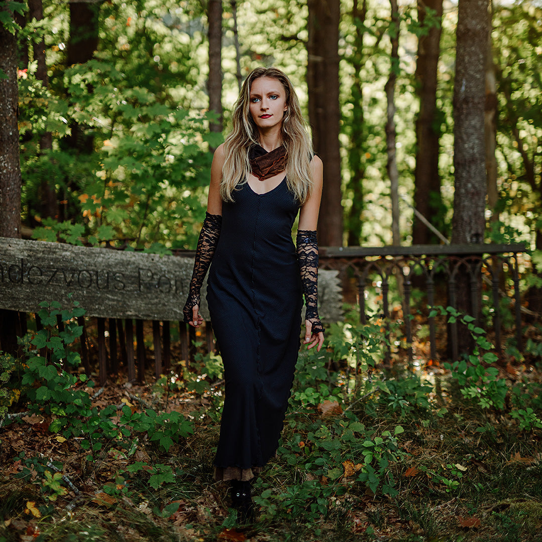 goddess dress in subtle black