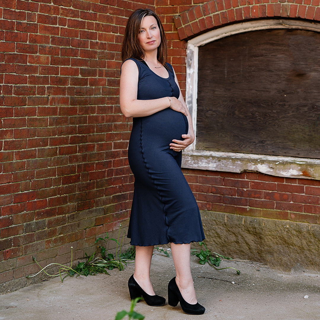 goddess dress in navy