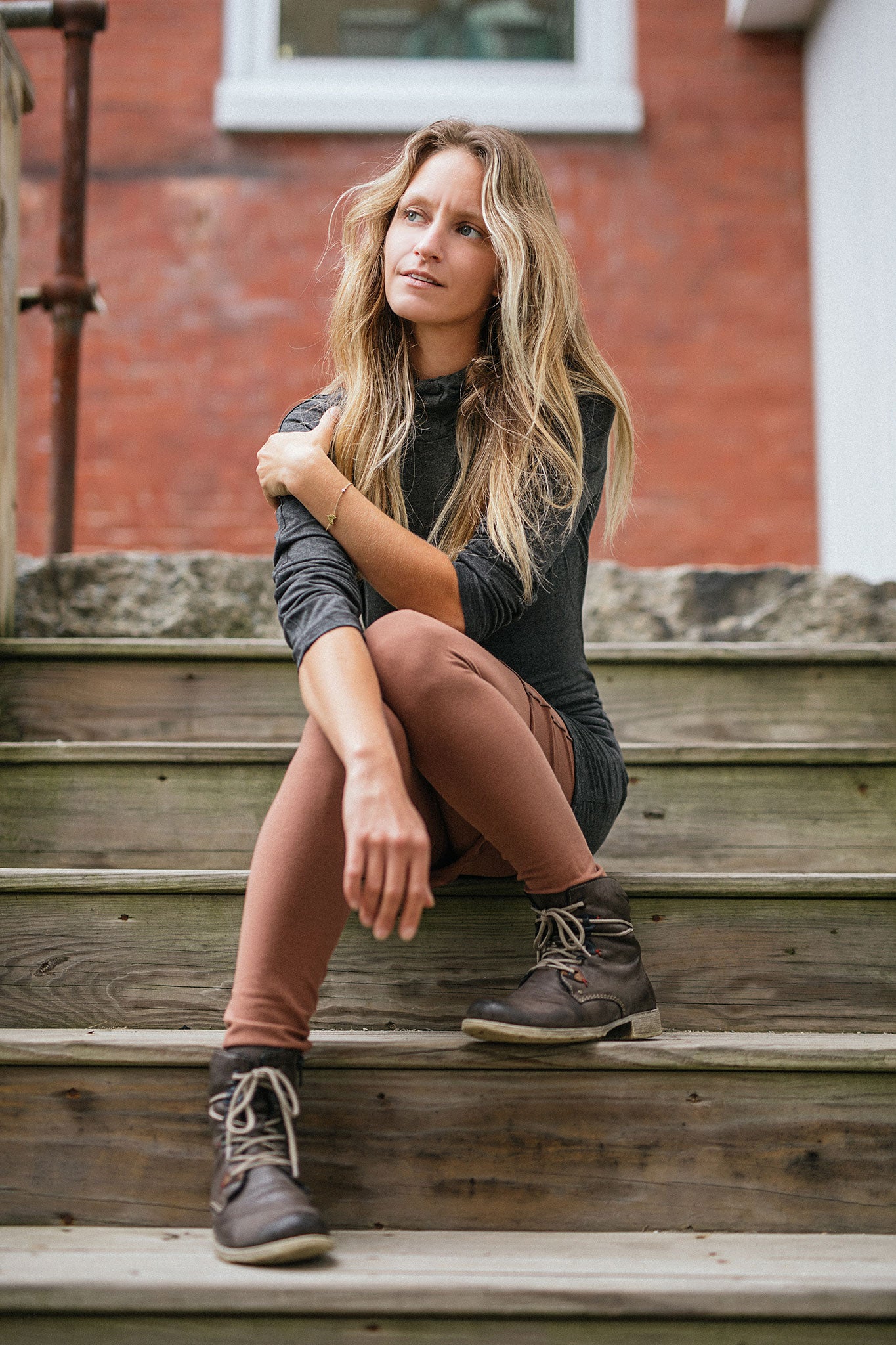 scuba hooded ski tunic in charcoal with cedar playsuit legging