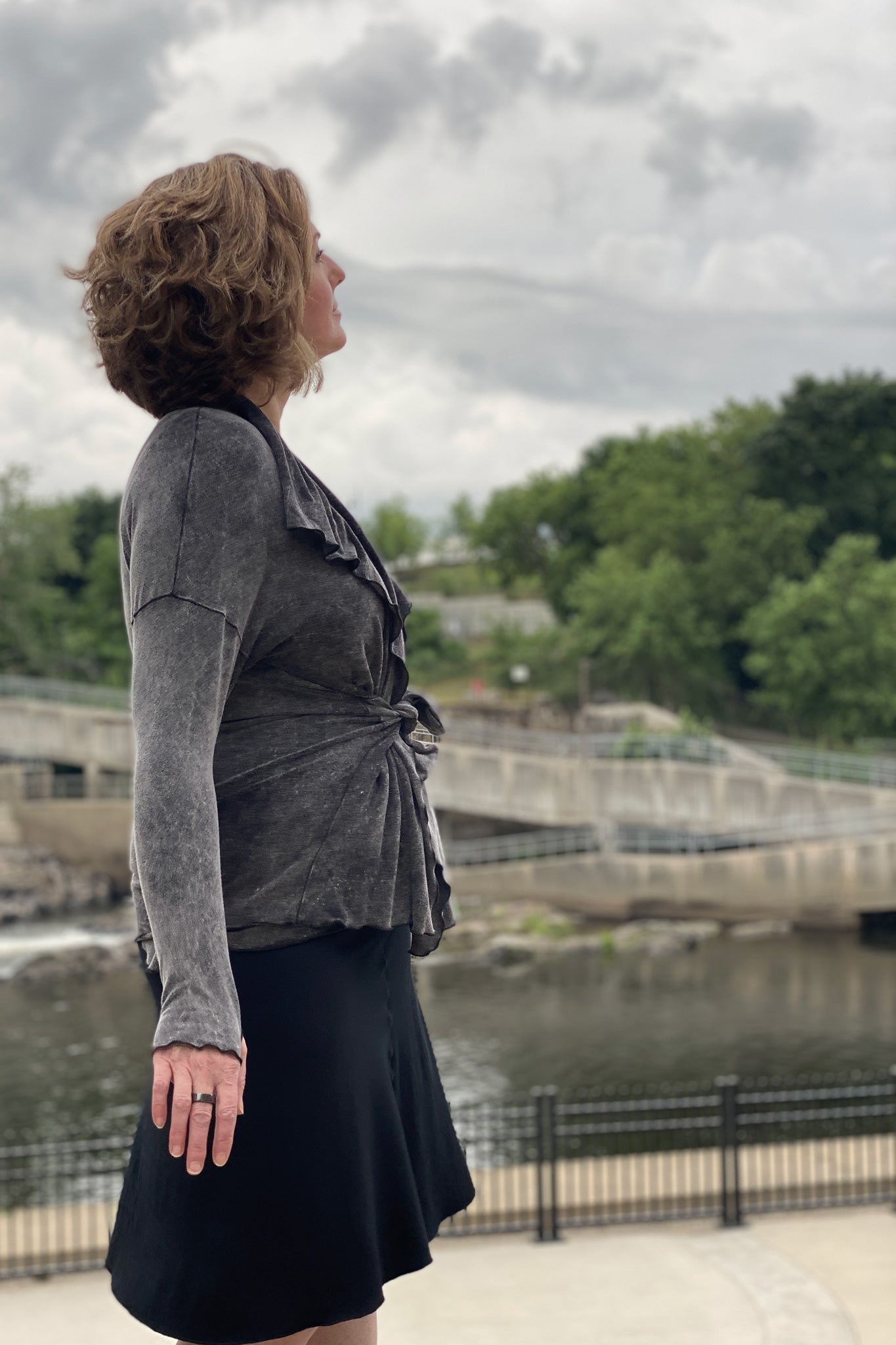 flip skirt in black paired with cool mineral river