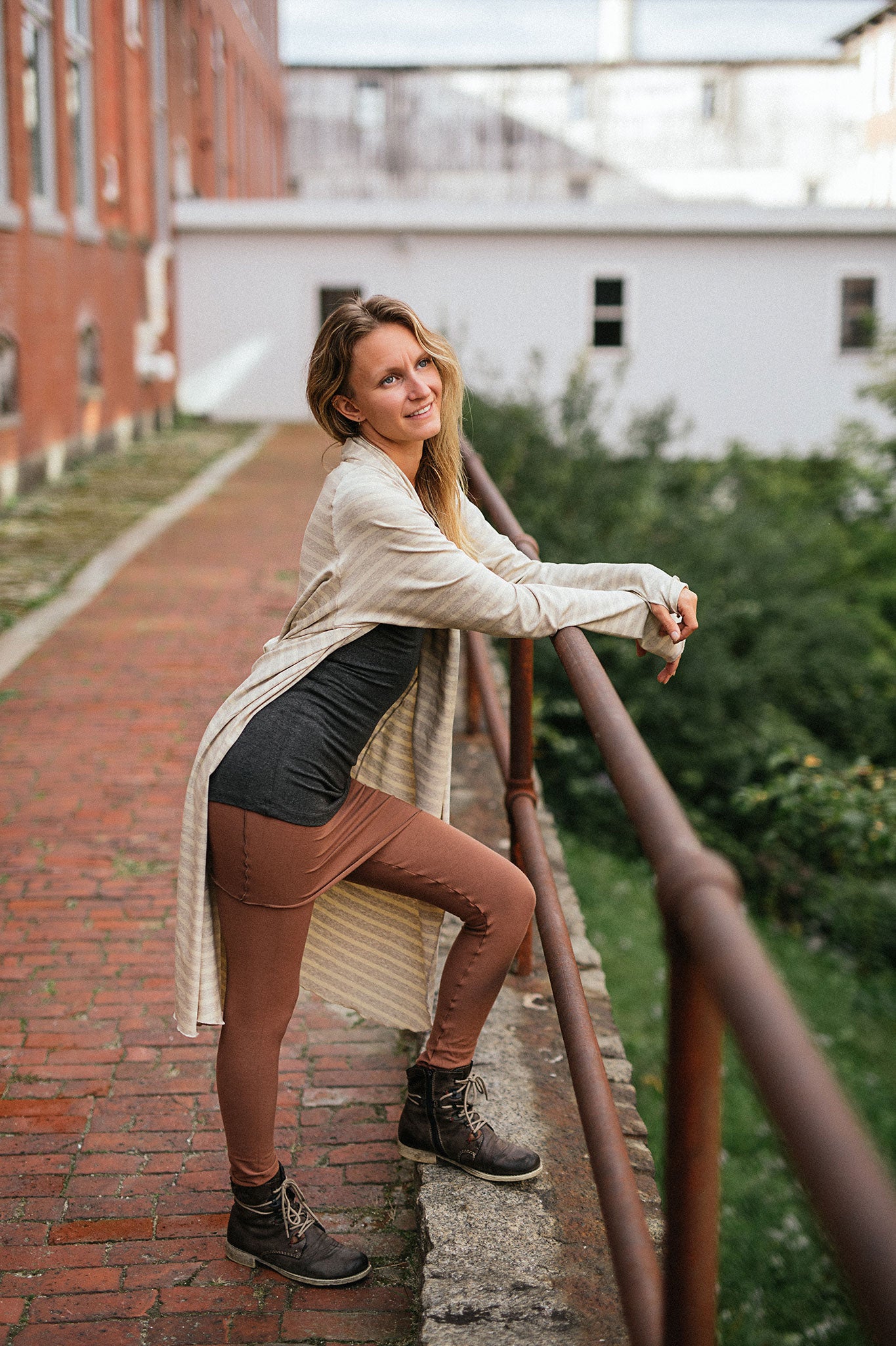 garden coat in dune with playsuit in cedar