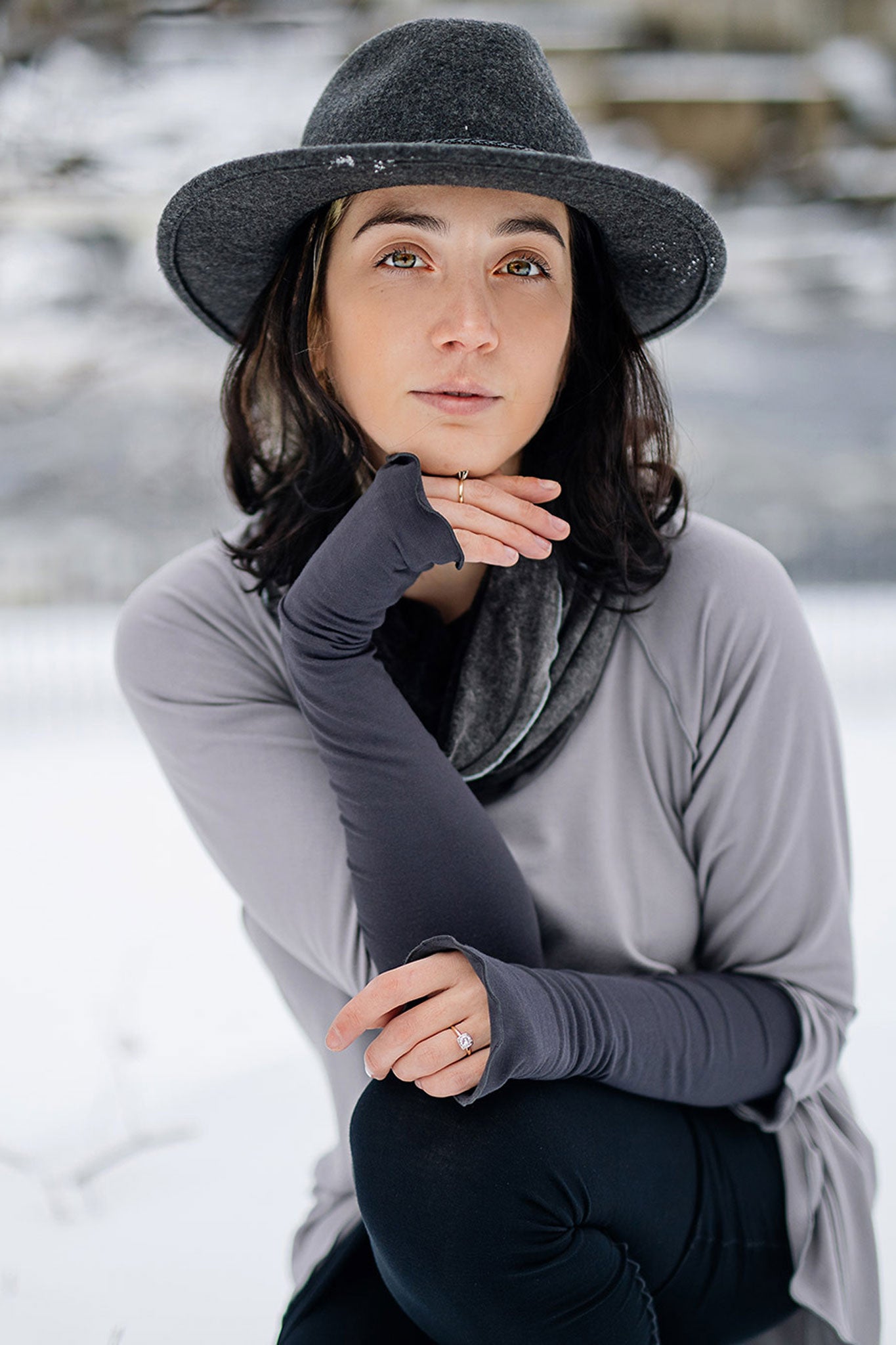 opera sleeves in carbon paired with black playsuit and swing top in moon