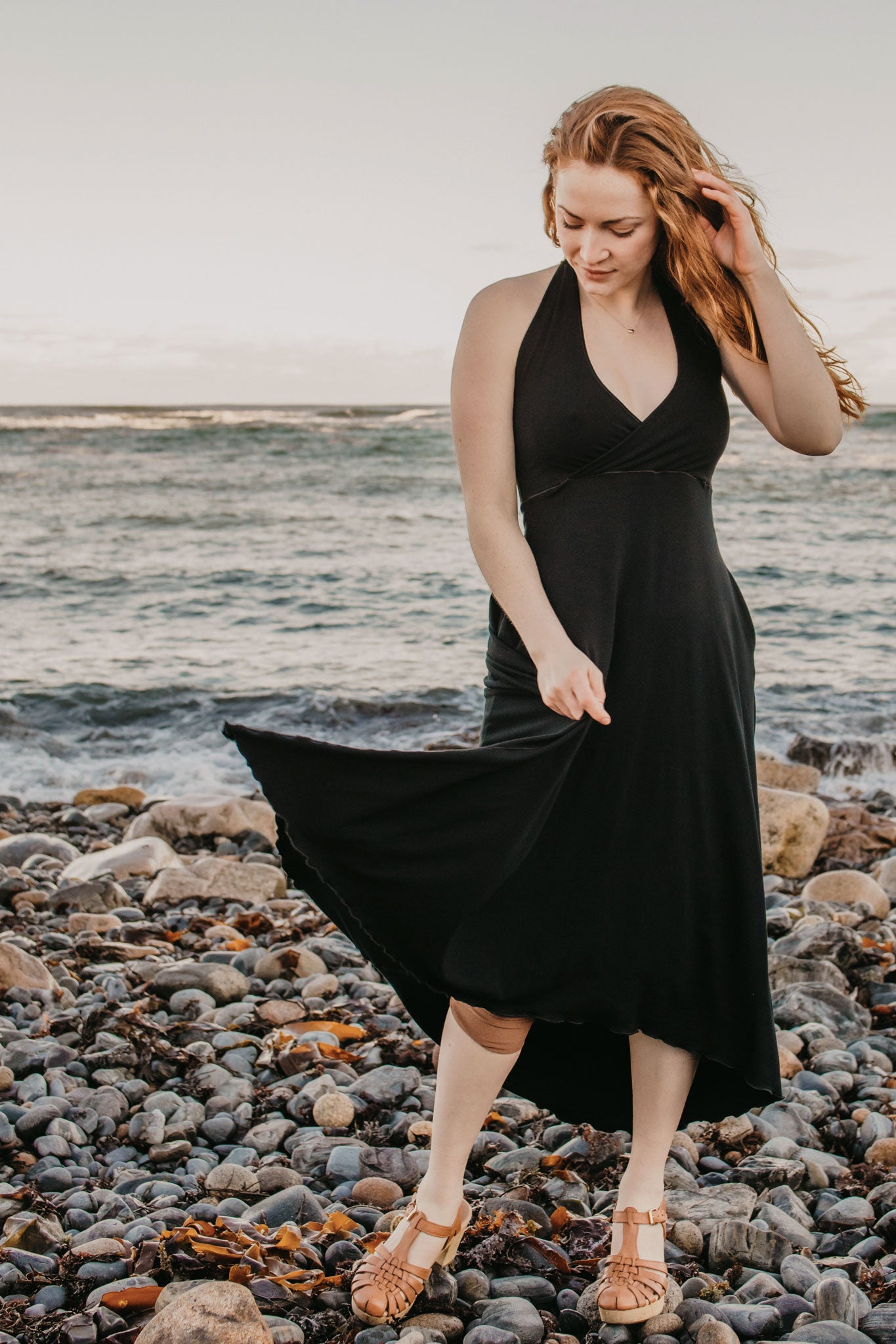 harmony vneck halter dress in black