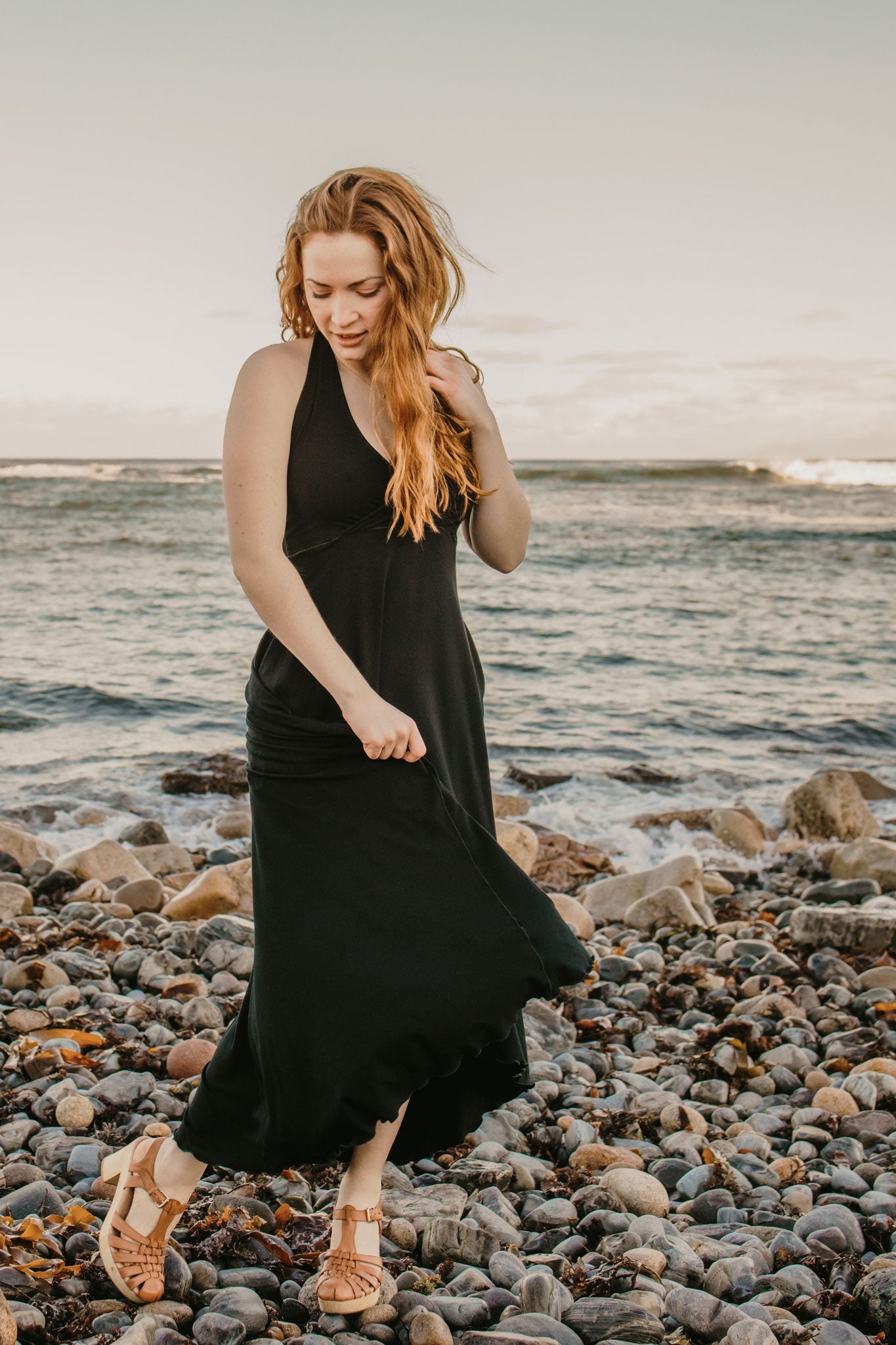 harmony vneck halter dress in black