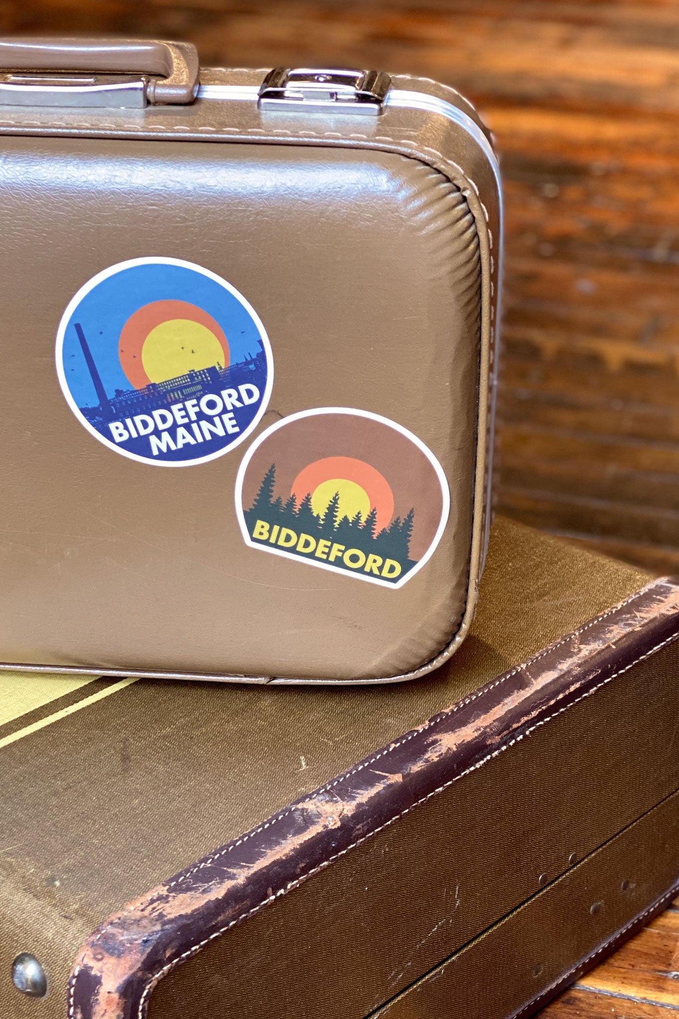 mill skyline blue and forest skyline blue biddeford sticker