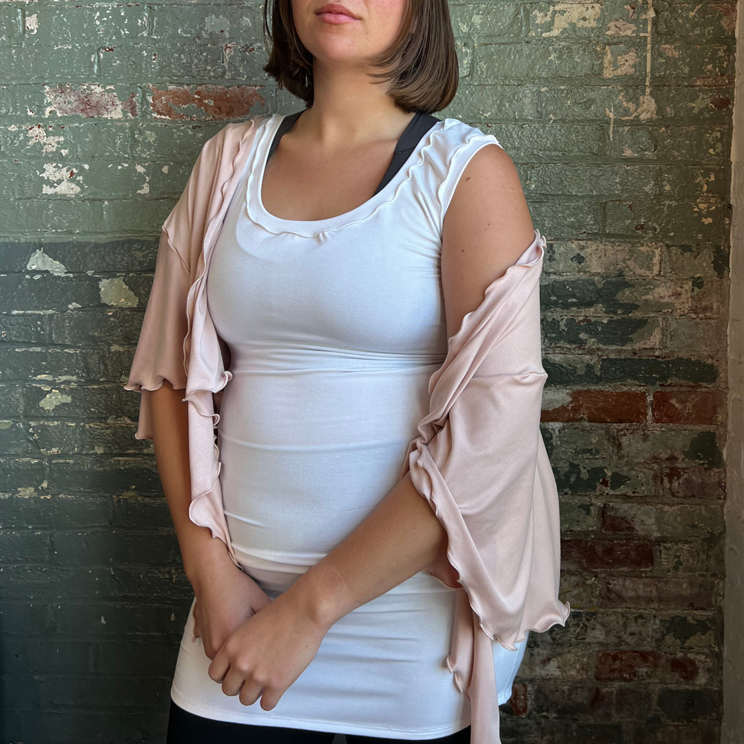 angelrox® wifey tank mini dress in white styled with ballet flutter