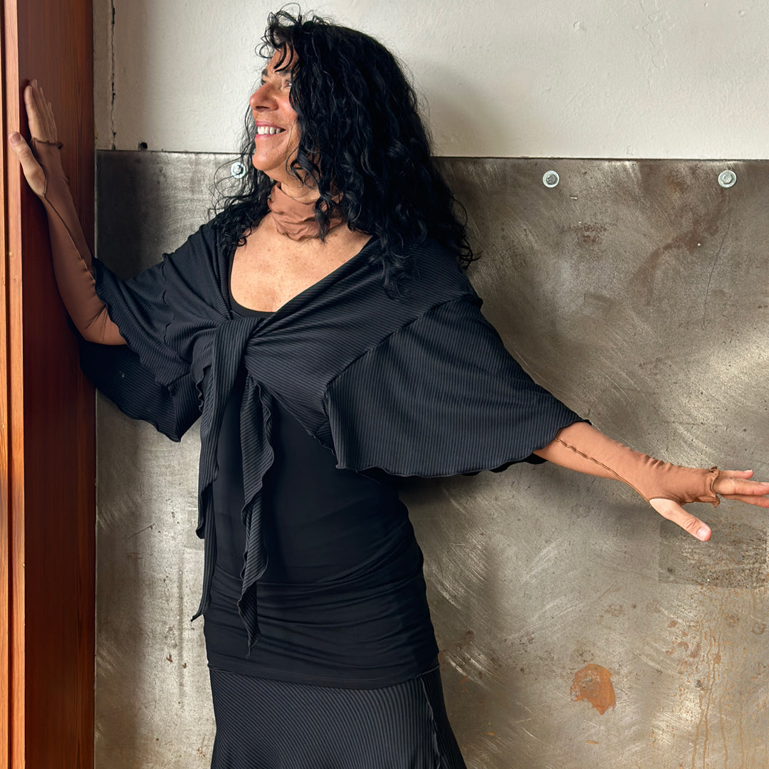 angelrox® wifey tank mini dress in black styled with subtle black with lady flirt