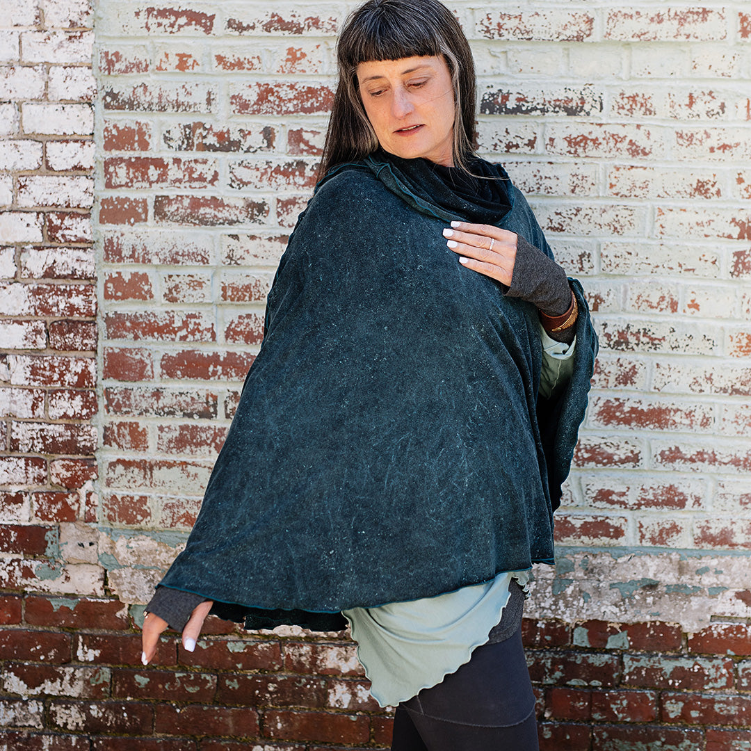 lady flirt in blue mineral worn as a poncho
